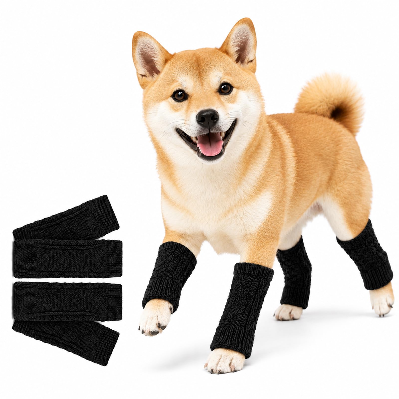 Dog Leg Sleeves, Black Knitted Joint And Elbow Protectors, Size XL, 4-Pack