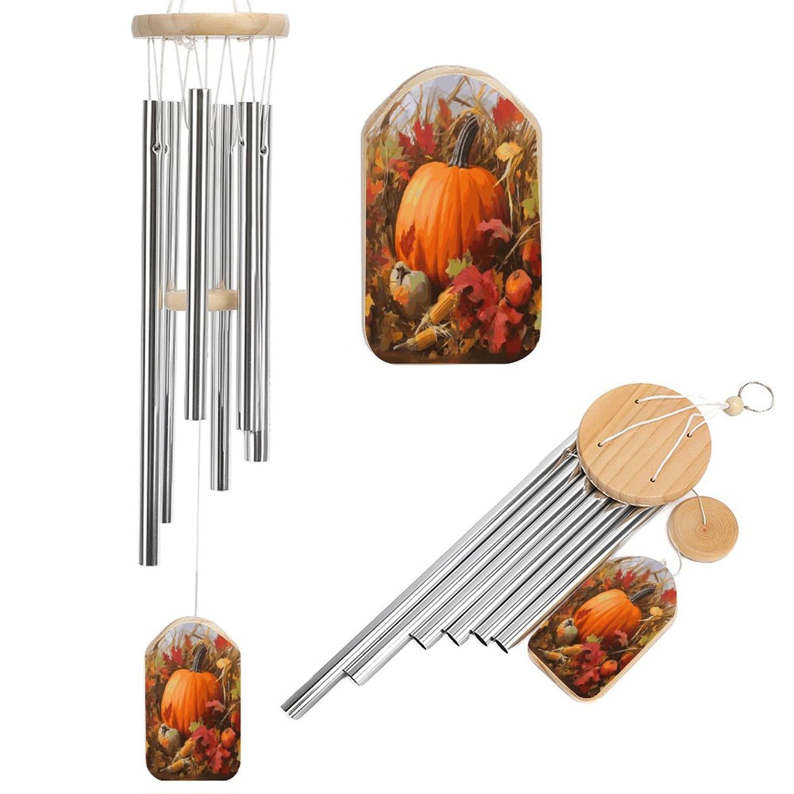 Btcowzrv Style Harvest Pumpkin Wind Chimes For Outside, Hanging Windchimes With 6 Aluminum Tubes, Memorial Wind Chime For Patio Backyard Garden And Outdoor Decor