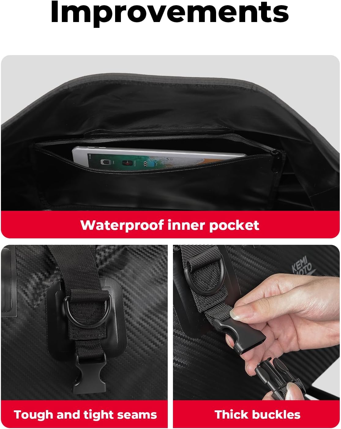 KEMIMOTO Waterproof Motorcycle Dry Bag – Duffle Tail Bag Soft Luggage, 40L/65L Large Capacity with 4 Quick-Release Straps, Dustproof for Touring, Adventure, Motorcycling & Camping - Image 5
