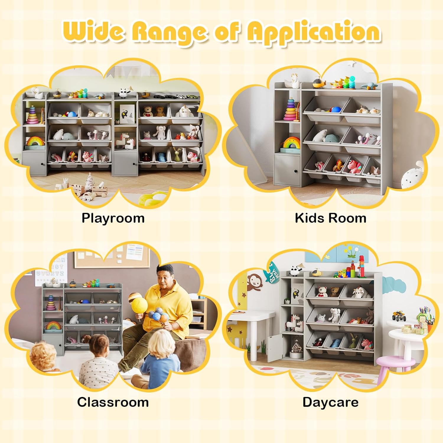 Costzon Kids Toy Storage Organizer w/ 8 Bins, Wooden Toddler Bookcase w/Open Shelves & Cabinet, Multifunctional Toy Storage Cabinet for Kids Room, Nursery & Playroom