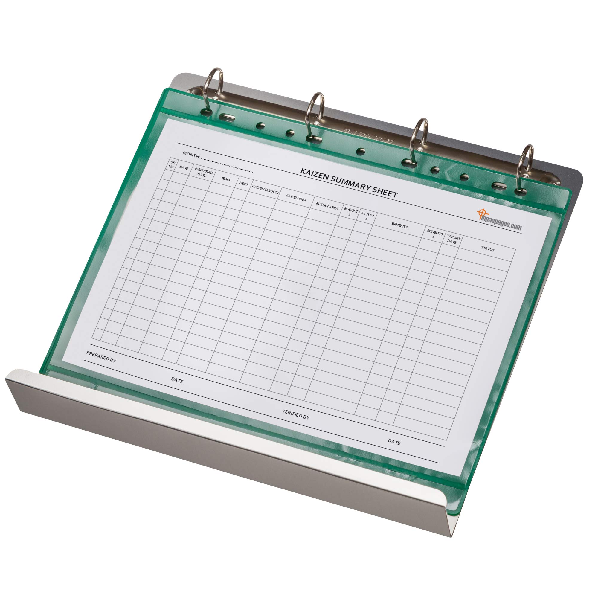 Djois, 181111 - Magnetischer Dokumentenhalter aus Aluminium mit 4-Ring-Mechanik und Ablage, DIN A4, Silber, repositionierbar für Whiteboard und Metallflächen, ideal für Lean Management