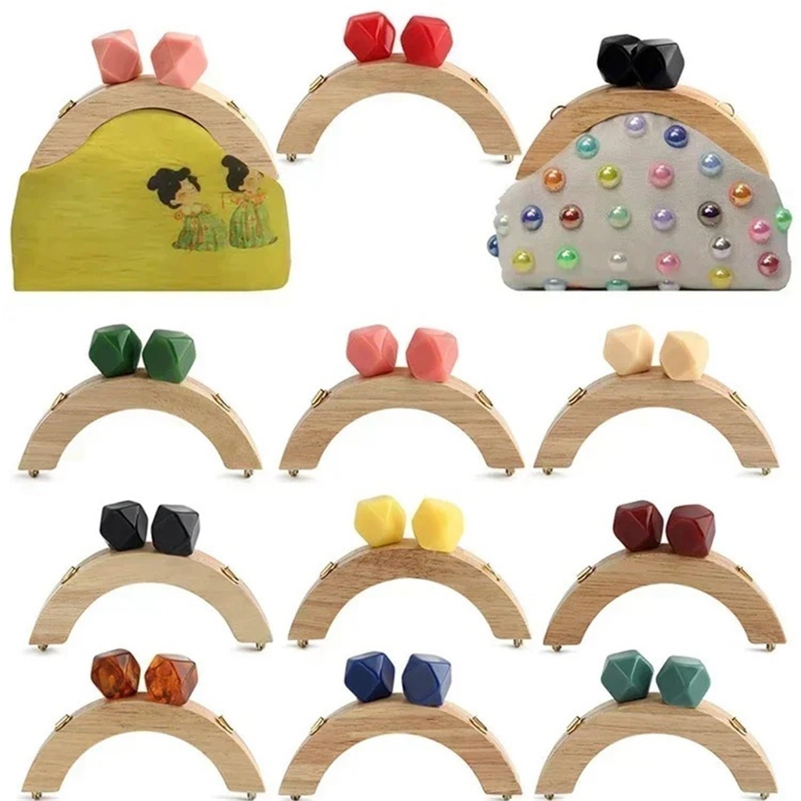 MRKU Asa de Madera para Bolso, Accesorios para Bolsos, Manualidades, Bricolaje, fabricación, 1 par, Cierre de Broche, Tornillos para Bolsos, Marco, reemplazo de Carteras, Costura para proyectos