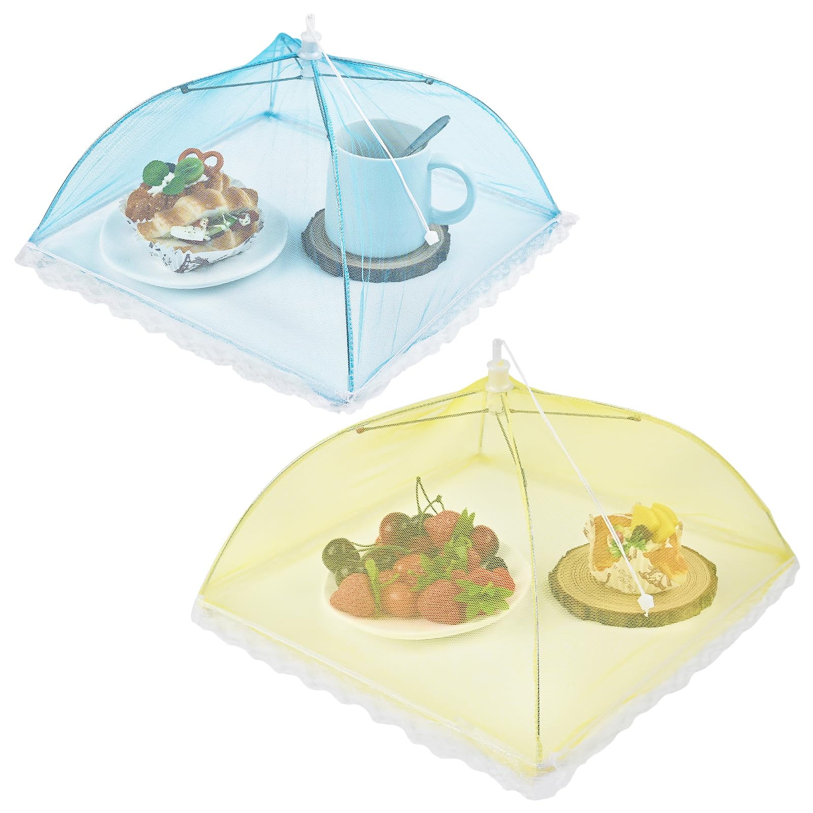 DRERIO 食卓カバー 2本入り 32cm*32cm フードカバー 小さめ 虫除け 蝿帳 キッチン用品 食卓用 食品 料理 (ブルー/イエロー)