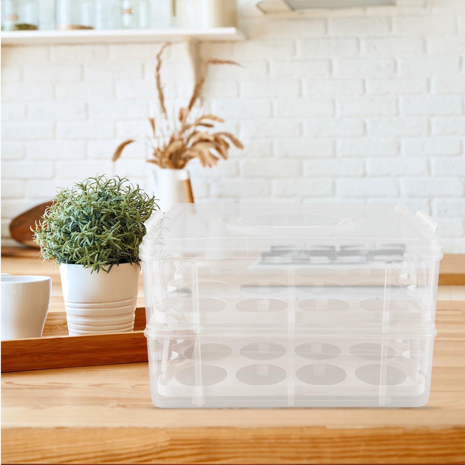 ABOOFAN Cupcake Transportbox mit Deckel, Zweilagige Kunststoffbox Weiß | Transparent, Leicht, für Kuchen und Andere Lebensmittel, Tragbar mit Handgriff