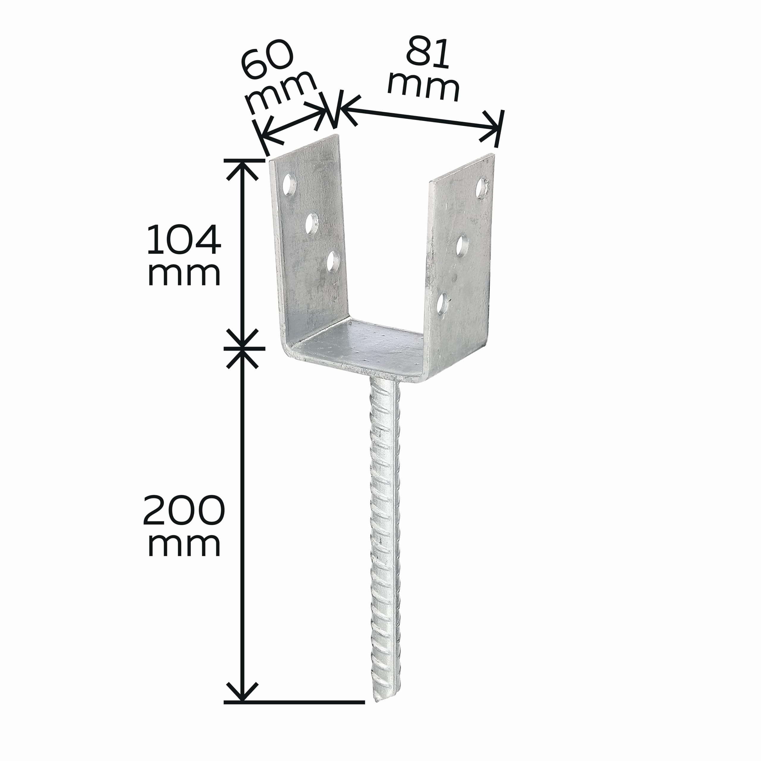 GAH-Alberts 215040 214258 - Soporte para postes en U (acero estriado, galvanizado en caliente, 81 mm de ancho, longitud de anclaje de hormigón de 200 mm, 5 unidades)