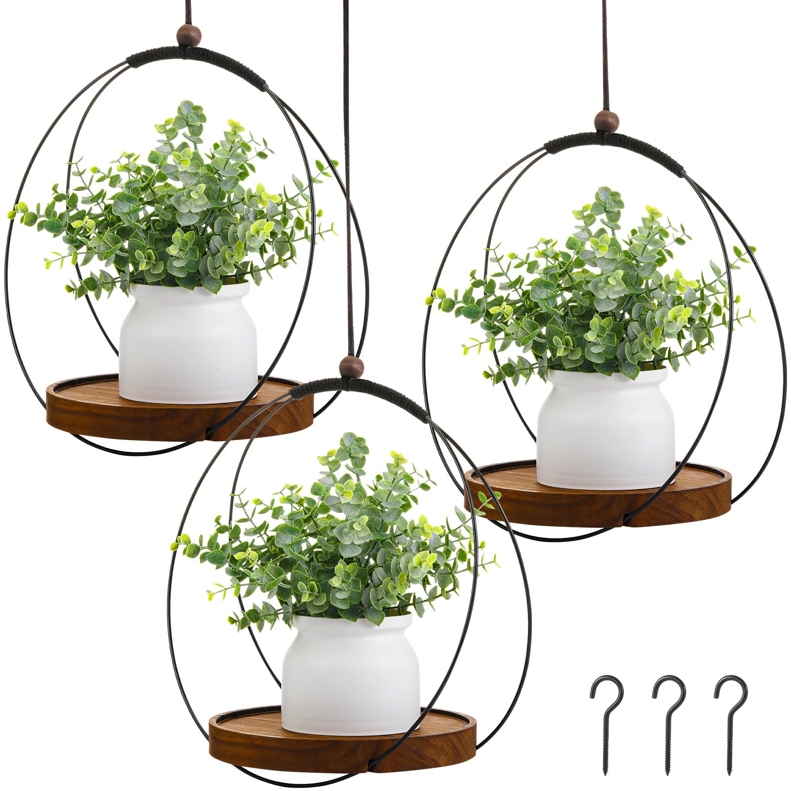 Amazon.com: Threehoney 3 Pack Hanging Planters for Indoor Black Plant  Hanger with Round Wood Base Large Indoor Hanging Plant Shelf Boho Holder  Gift for Mom,housewarming (7.9 '') : Patio, Lawn & Garden