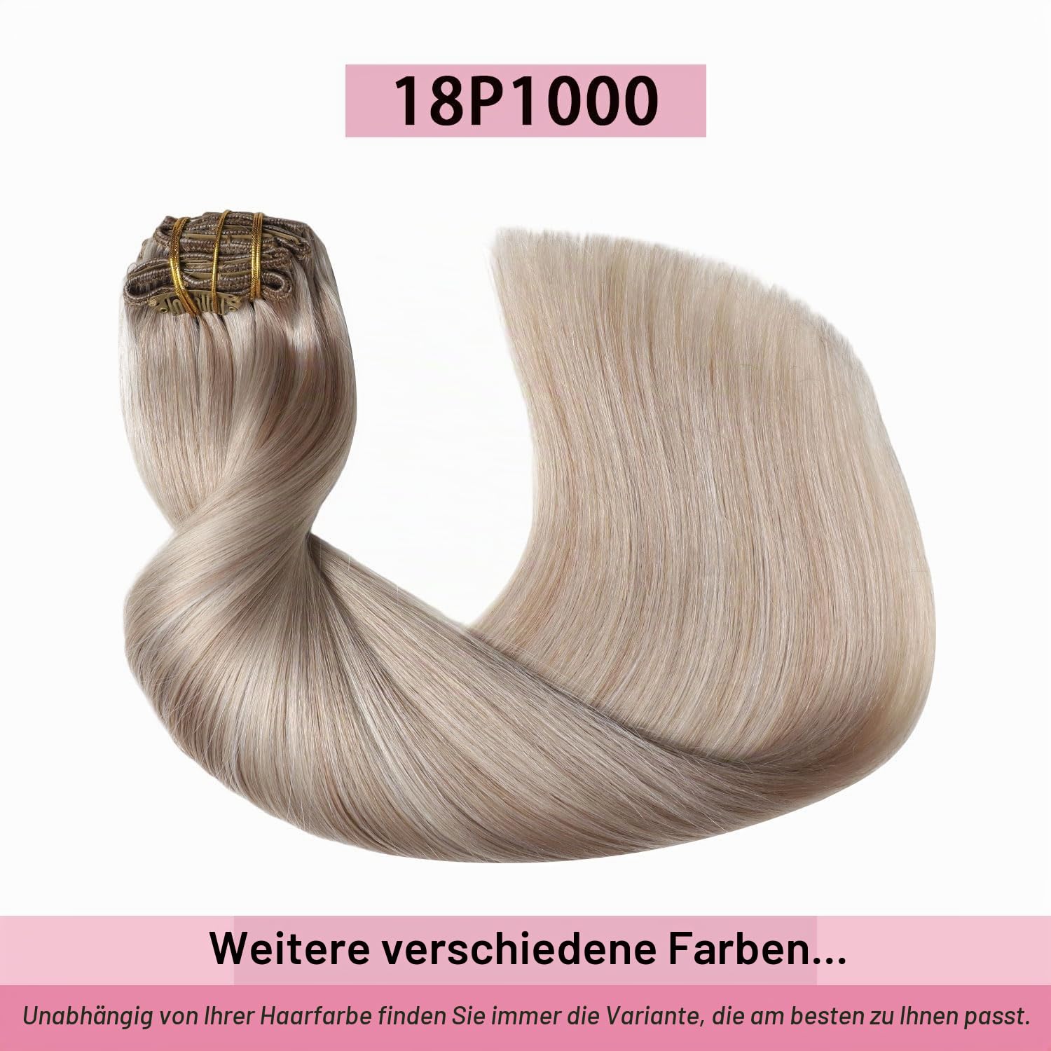 Pro2.0 Clip in Extensions Echthaar Menschenhaar 120g Dick 7 Stück | Farbe #18p1000 Aschblond Highlight Gebleichtes Blond Haarverlängerung Echthaar Clip 40cm für Frauen (#18p1000-40cm)