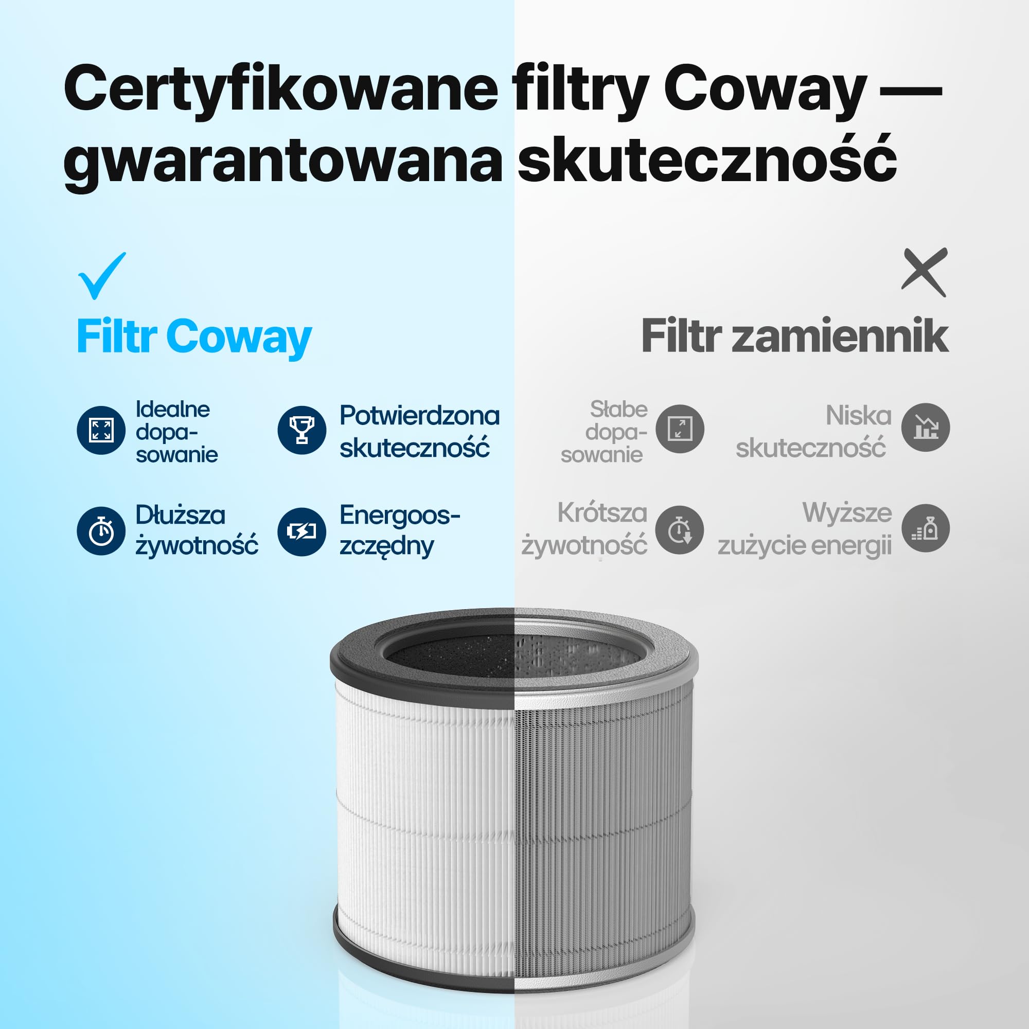 COWAY Oryginalny filtr wymienny do Airmega 100, filtr wstępny 3 w 1, True HEPA, filtr dezodoryzujący, długotrwały filtr do 12 miesięcy, biały