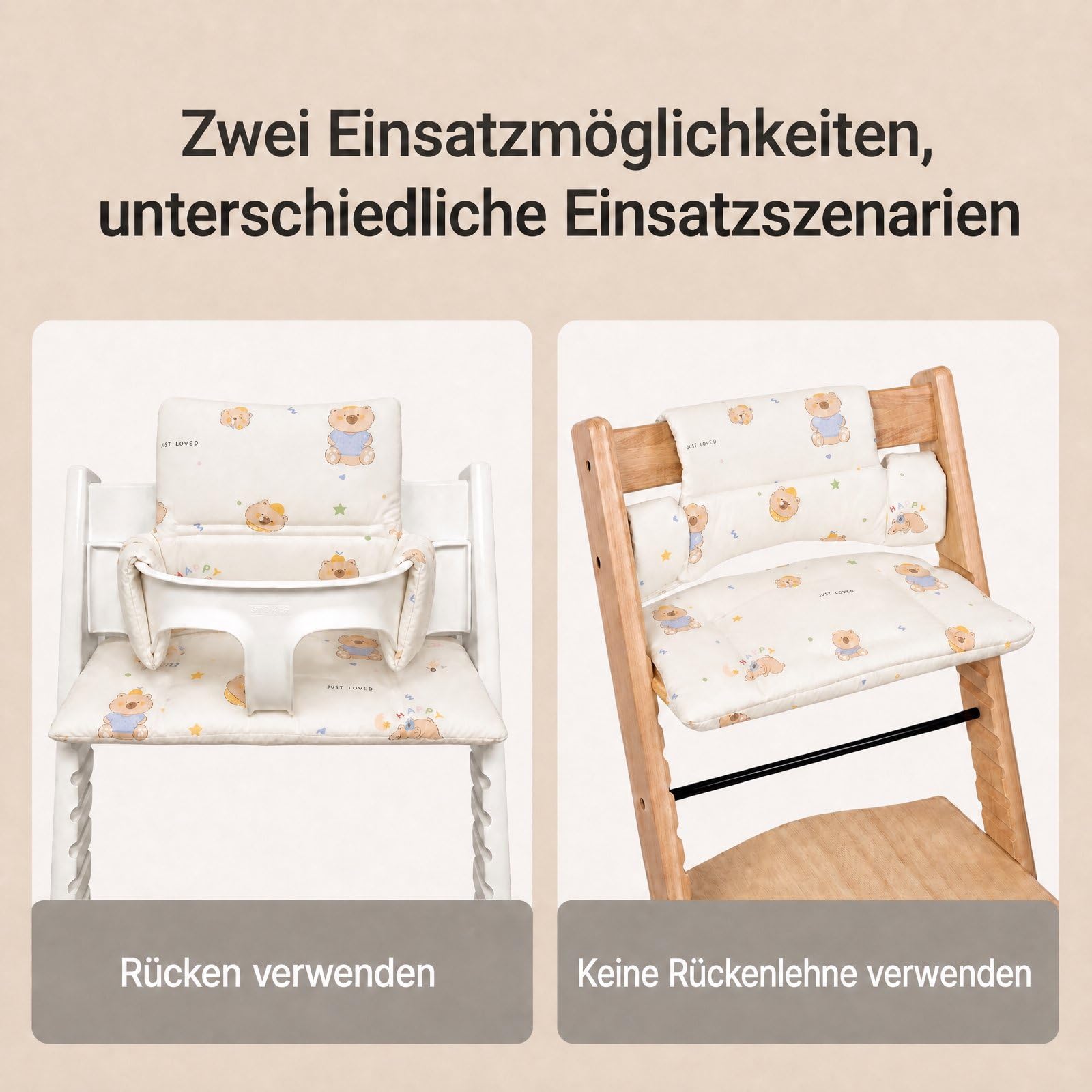 High Chair Cushion, High Chair Replacement Set Cushion, Organic Cotton Baby, Surface Coated for Easy Cleaning, Compatible with Stokke Tripp Trapp (Waterproof)