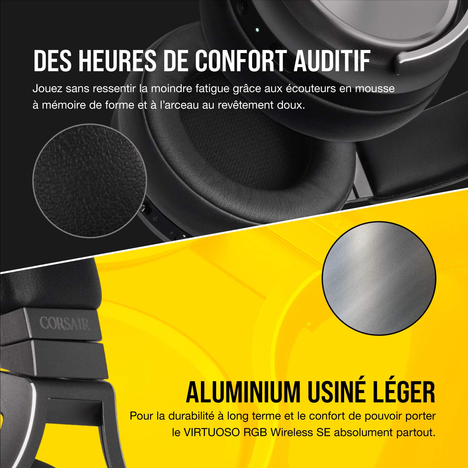 Casque Gaming Haute-Fidélité Corsair Virtuoso RGB Wireless SE, Gris Acier