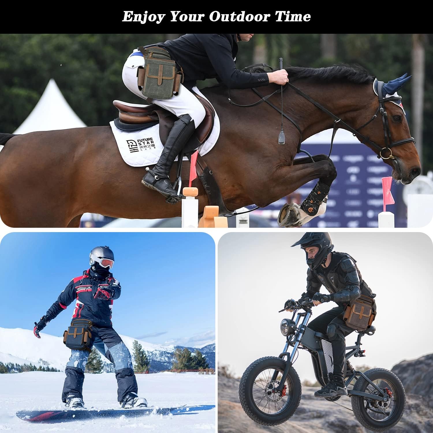 Water Resistant Canvas + Leather Motorcycle Travel Fanny Waist Pack Drop Thigh Leg Bag Pouch For Men Women FB913-5 - Image 6