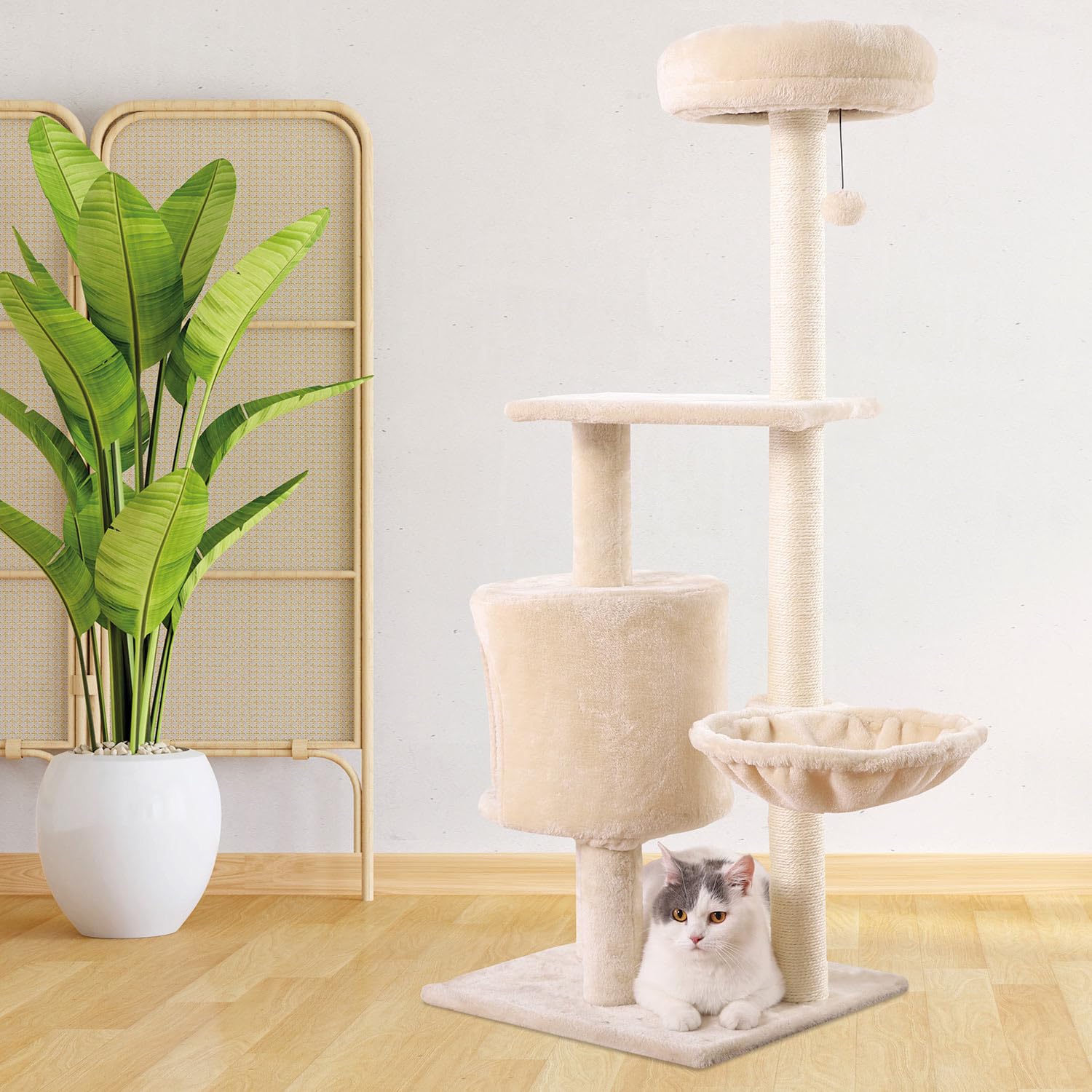 Rascador de Dos Alturas para Gatos con Cama extraíble Ice - 45 x 40 x 117 cm