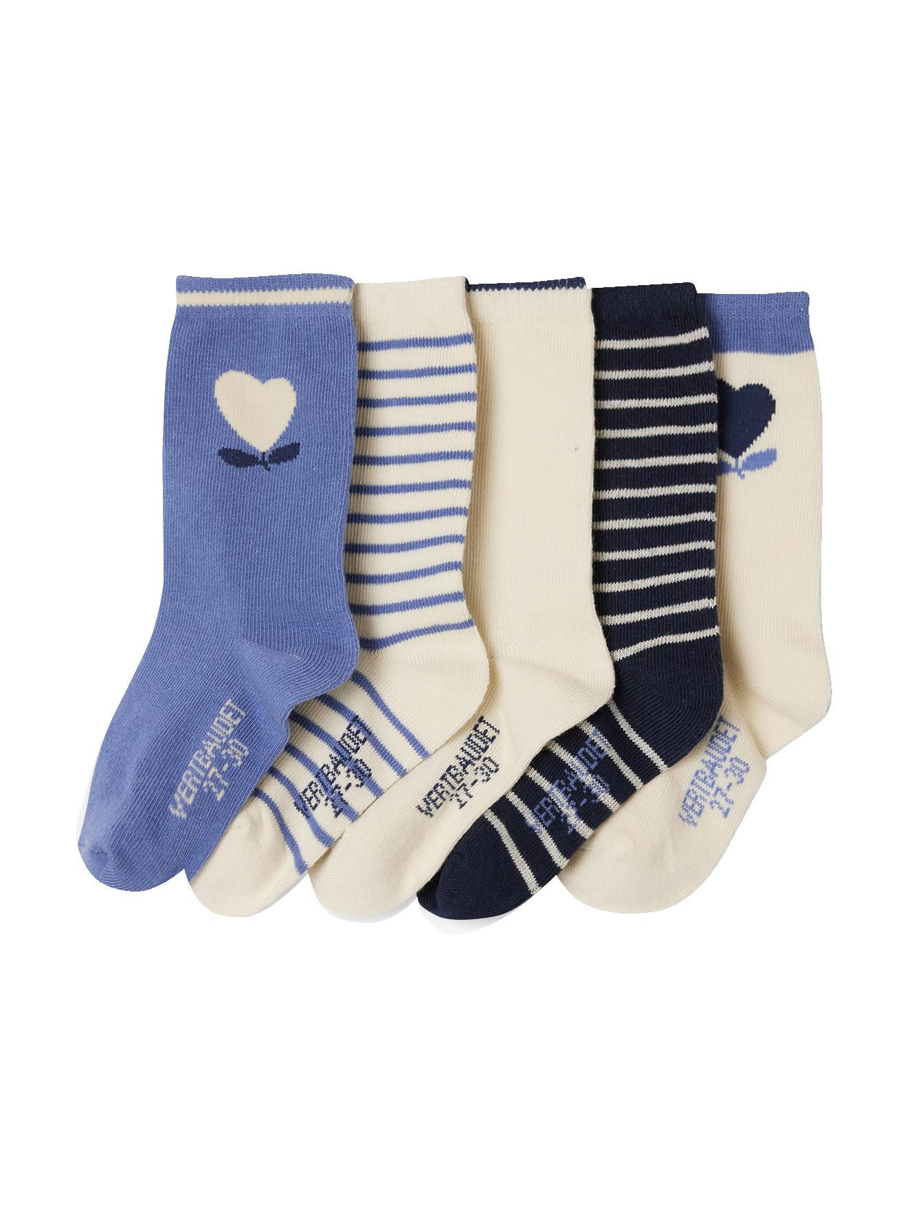 VERTBAUDET Lot 5 paires de chaussettes coeur fille bleu chambray 27/​30