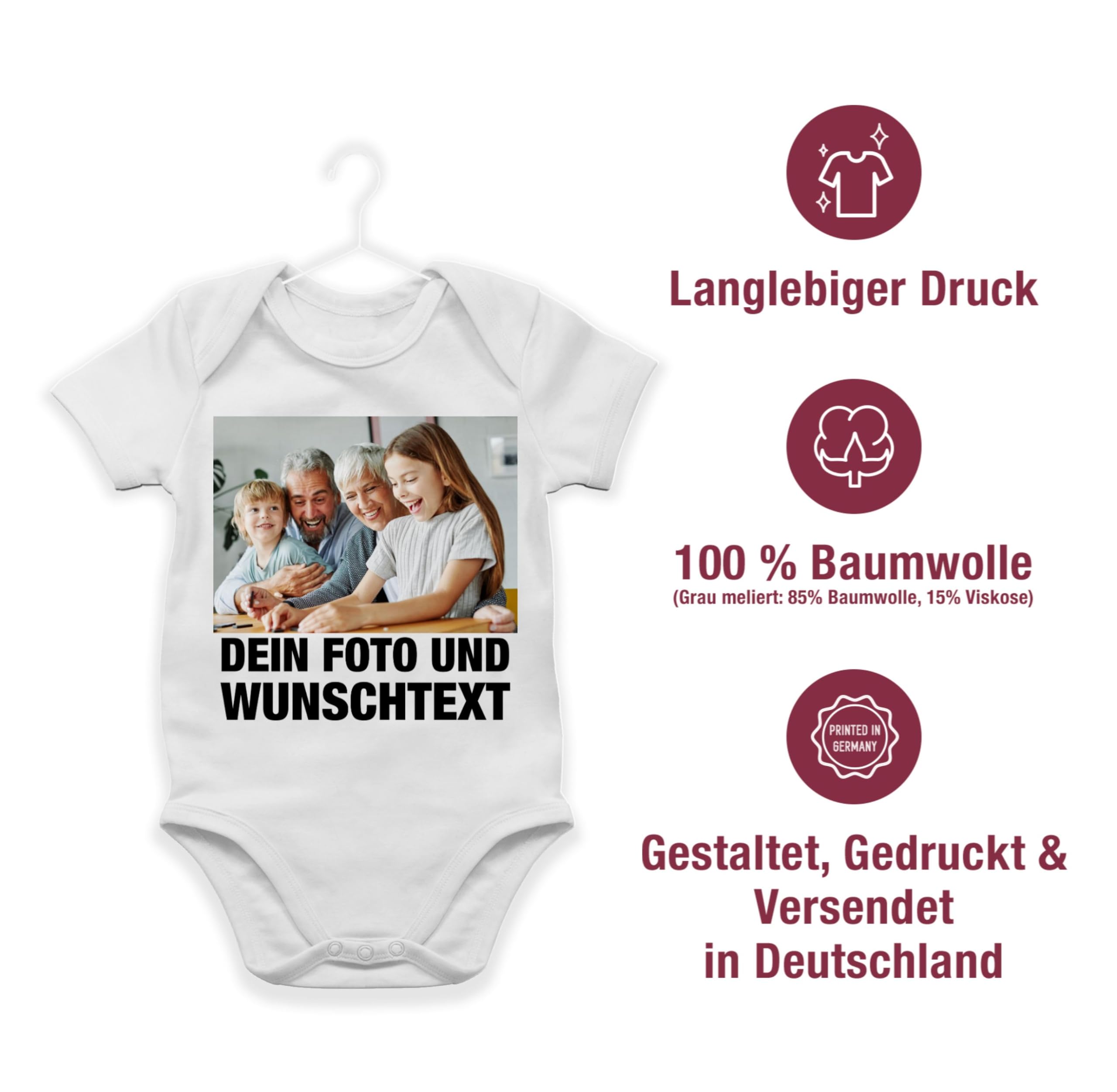 Geschenk mit Namen personalisiert by Shirtracer - Baby Body Junge Mädchen - Mit Foto I Eigenem Bild I Text I Name I Wunschtext