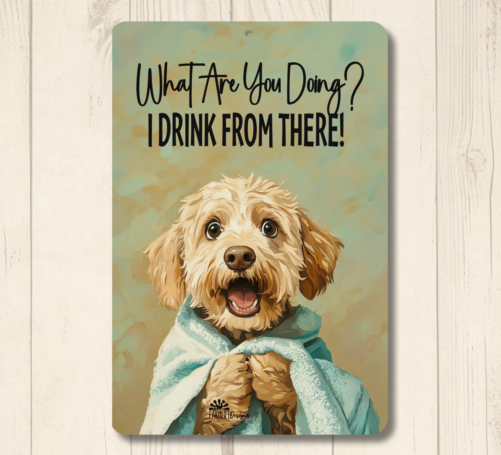 Doodle Labradoodle Bathroom Sign toilet bowl bath dog funny metal tin wall art home decor