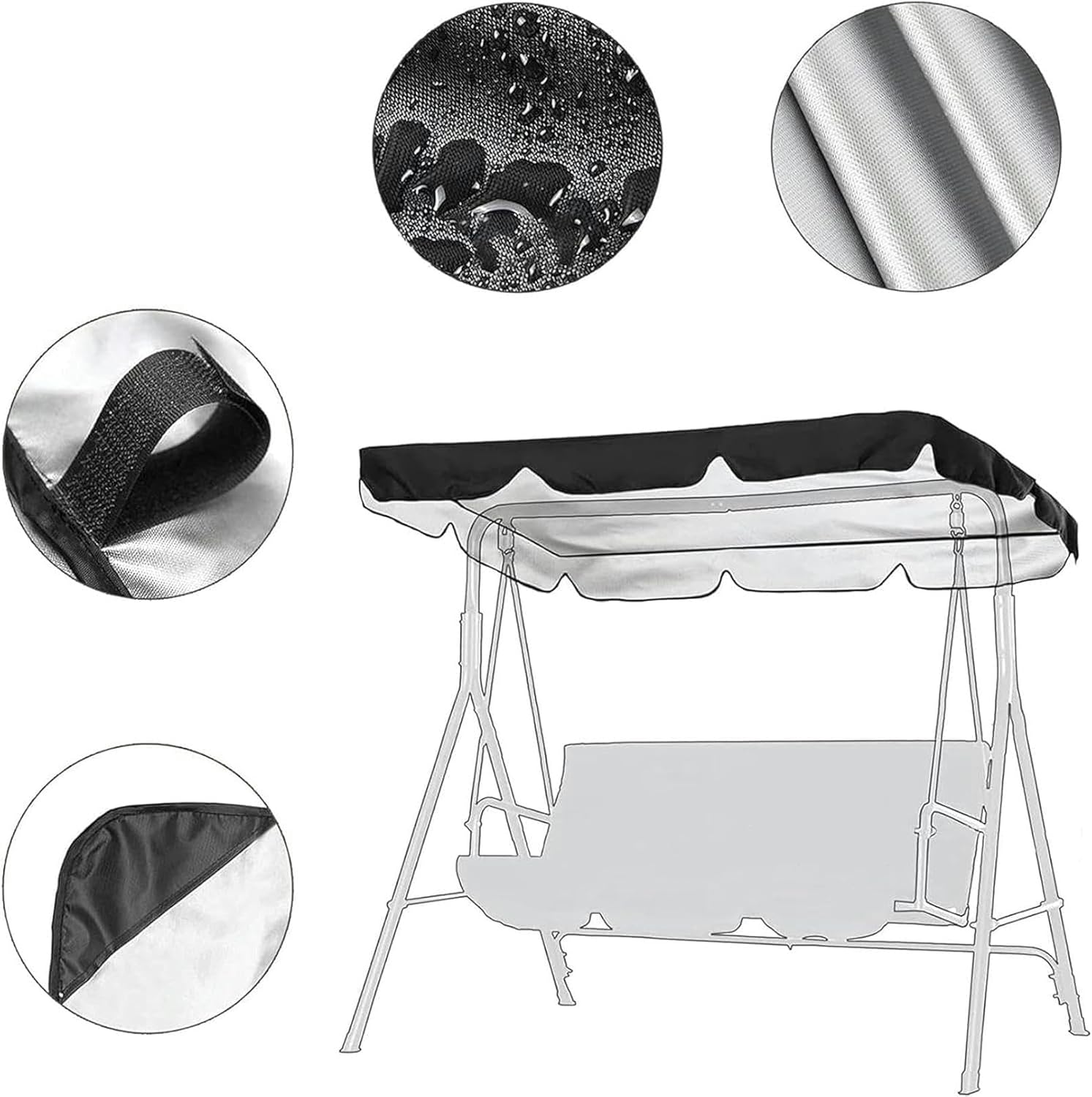 Patio Swing Canopy Waterproof Top Cover Set 2/3 Seater Patio Swing Cover Replacement Replacement Canopy Top Cover for Garden Outdoor Swing Bench., 164x114x15cm/65x45x6'', Brown