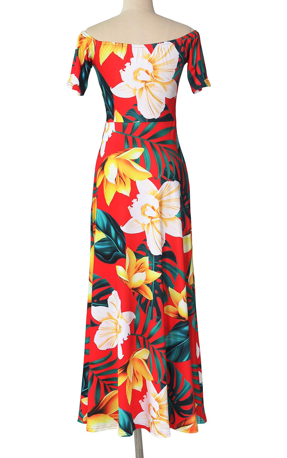 LKOUS Abito lungo da donna, sexy, con scollo a V, stile hawaiano, da spiaggia, in tinta unita, aderente, per vacanze