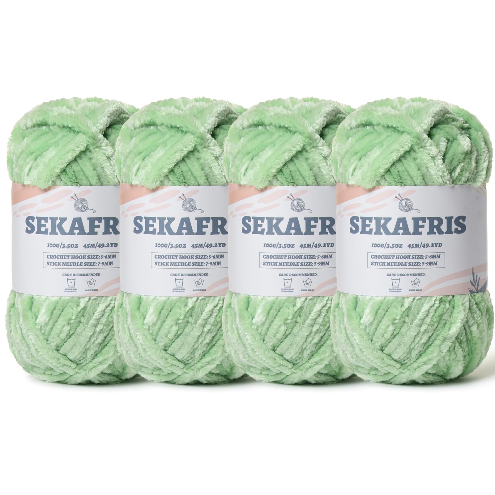 Chenille Velvet Soft Yarn Light Green 4 Pack