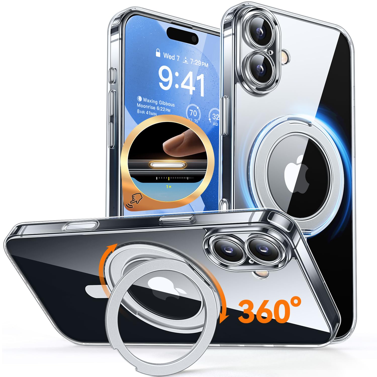 CANSHN 360° Ständer für iPhone 17 Hülle mit Kameraschutz [Camera Control Button] für Magsafe (Magnetischer Robust Standring), Transparent