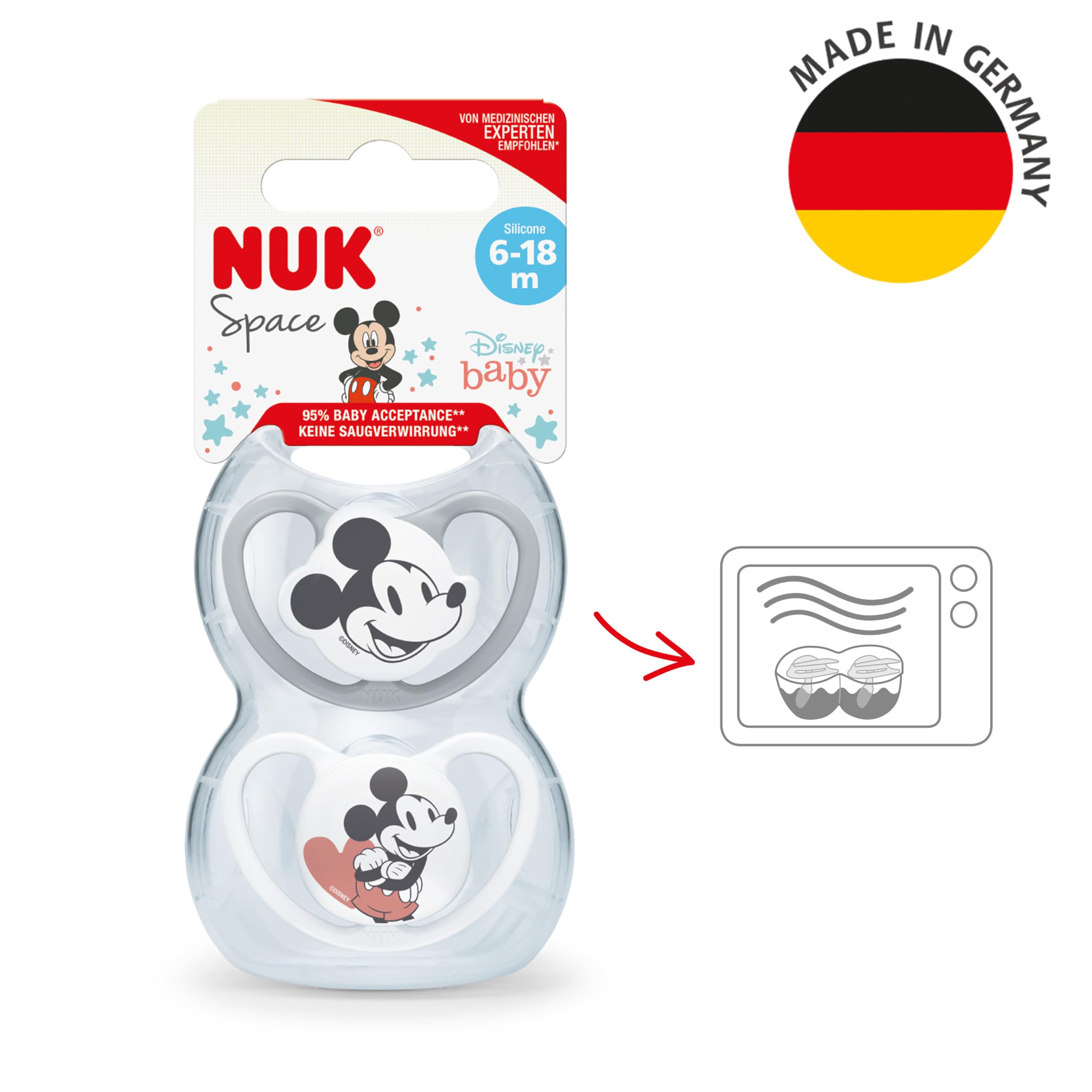 NUK First Choice Baby Schnuller | 6-18 Monate | Orthodontische Schnuller | Beruhigt 99% aller Babys** | Affe/Känguru | 2 Stück