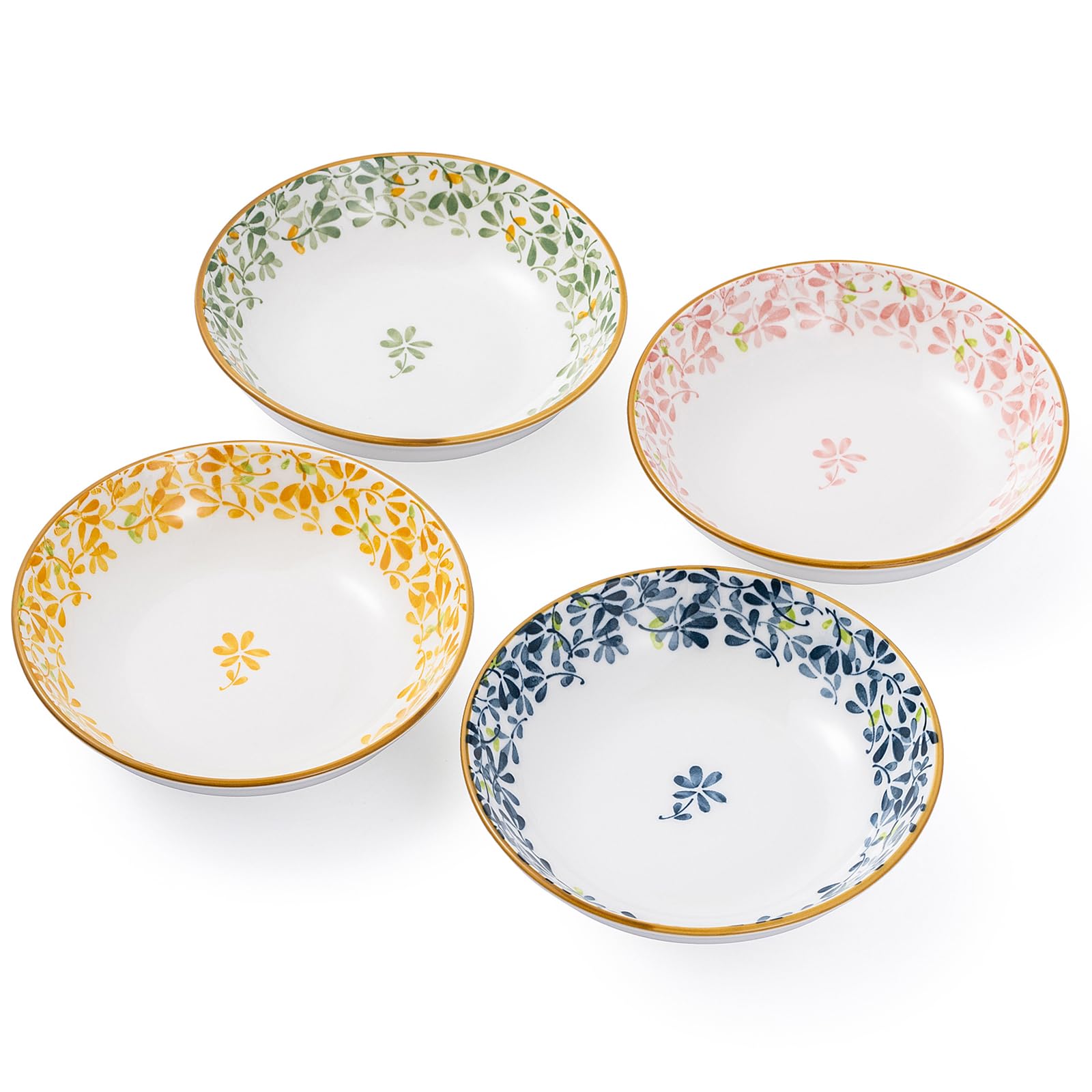 5.5 Inch Ceramic Cat Bowls Set of 4, Japanese Bohemia dish Multifunctional Pet Food Plate & Jewelry Trinket Storage Tray (Little Flower*4)