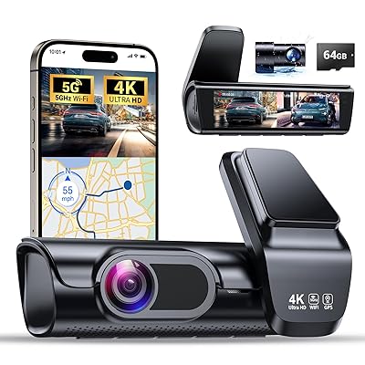 K600 4k Dash Cam Front and Rear, 3.59" IPS Screen, Built-in GPS 5G WiFi Dash Camera for Cars with App, UHD 2160P Night Vision Free 64G SD Card, 170° Wide Angle, HDR, 24H Parking Mode