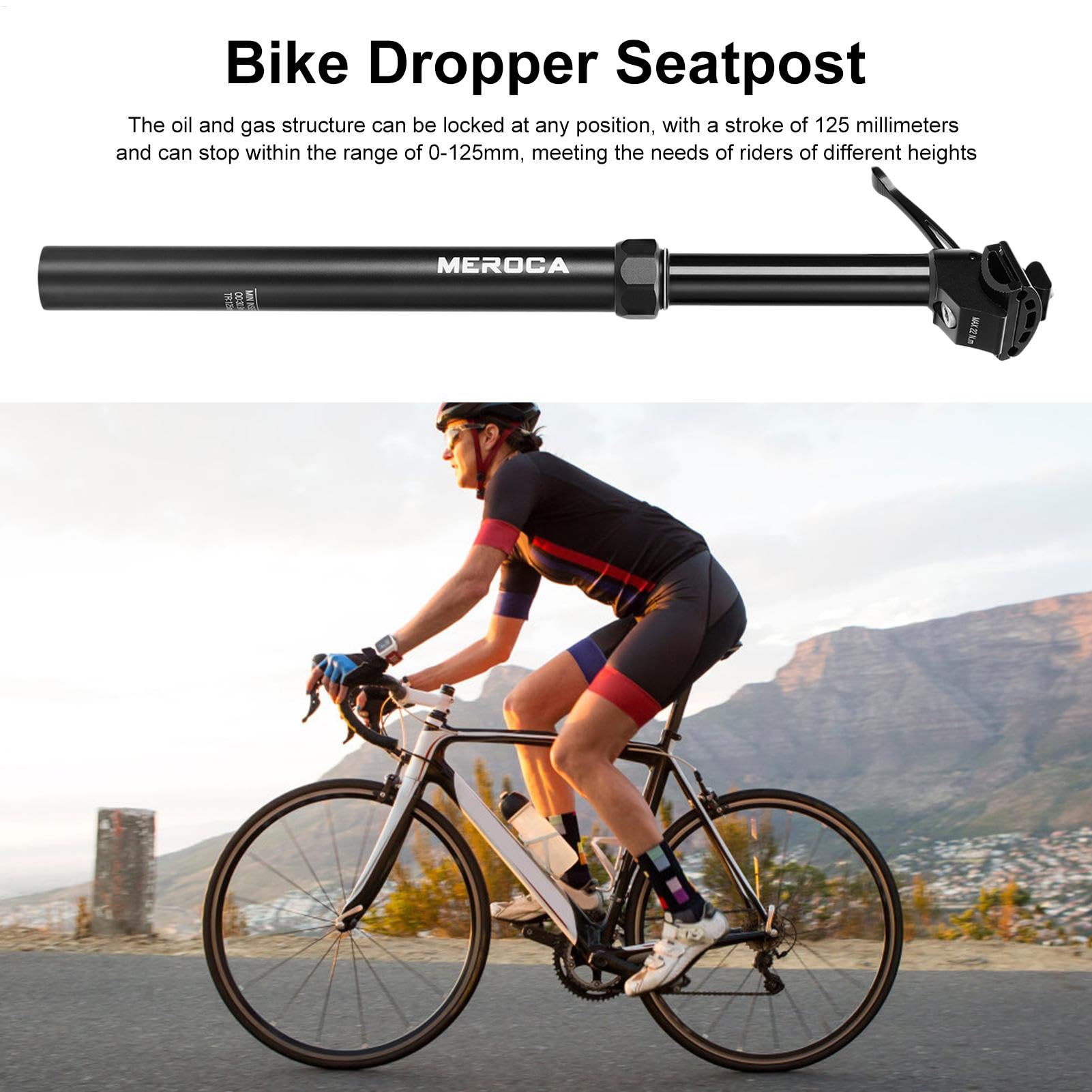 Tija telescópica para sillín de bicicleta, 125 mm, de ajuste rápido, hidráulica, tija de sillín de aleación de aluminio con guía externa, accesorios para ciclistas