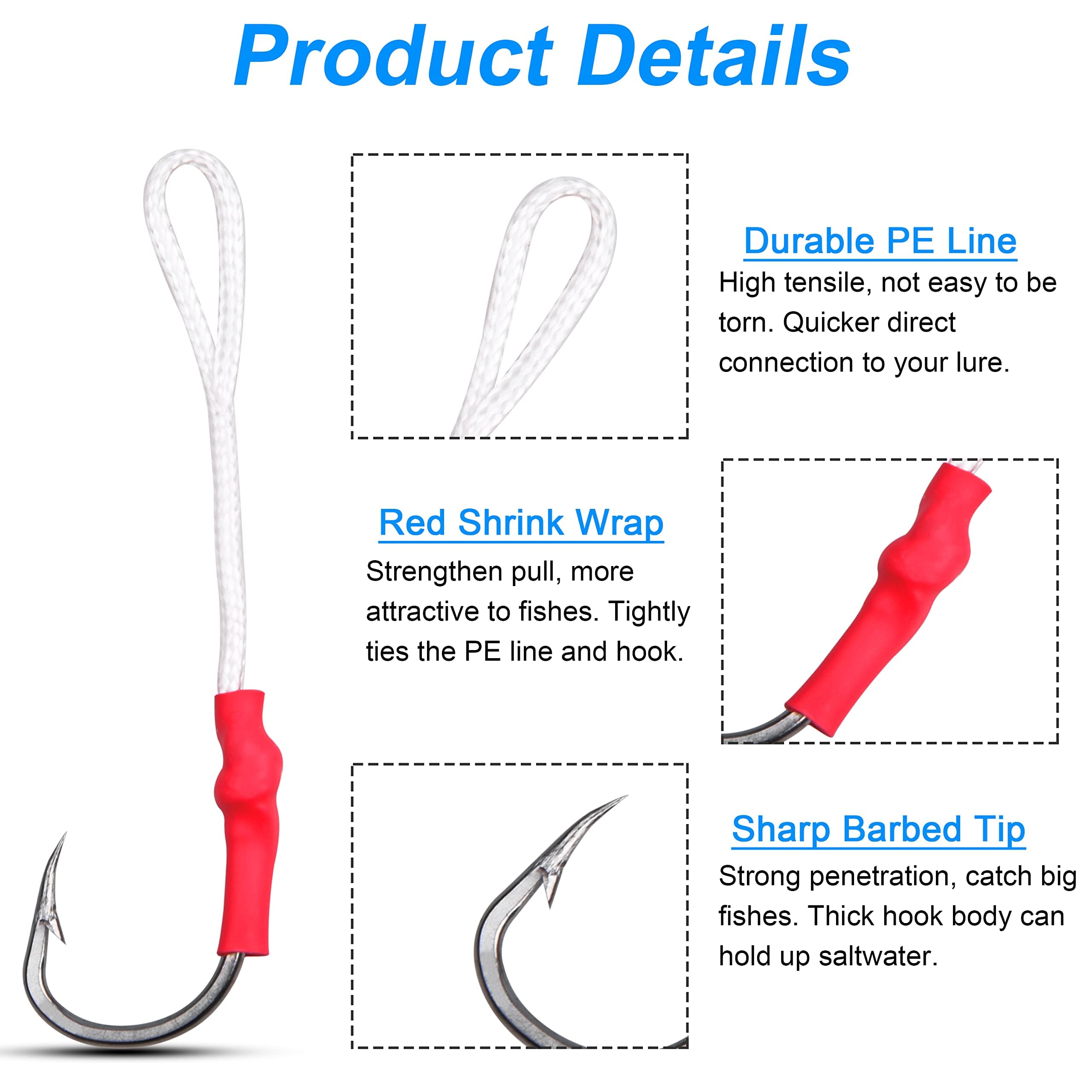 Assist Fishing Hooks with PE Braid Line for Jigging,50pcs Live Bait Stainless Steel Jigging Assist Hooks Vertical Butterfly Jig Hooks Slow Pitch Fishing Hook (2/0_50pcs) - Image 2