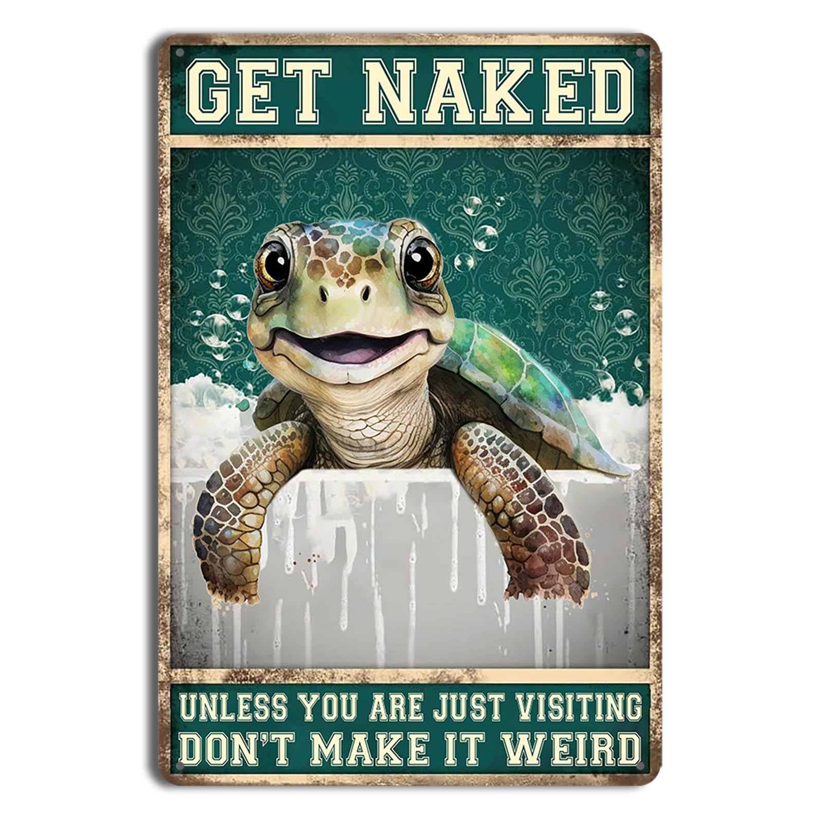 peiyeety 8 * 12inches Funny Bathroom Decor Sea Turtle Metal Sign Vintage Tin Signs Kids Bathroom Wall Decor Fun Decor for Home Beach Theme Bathroom Accessories