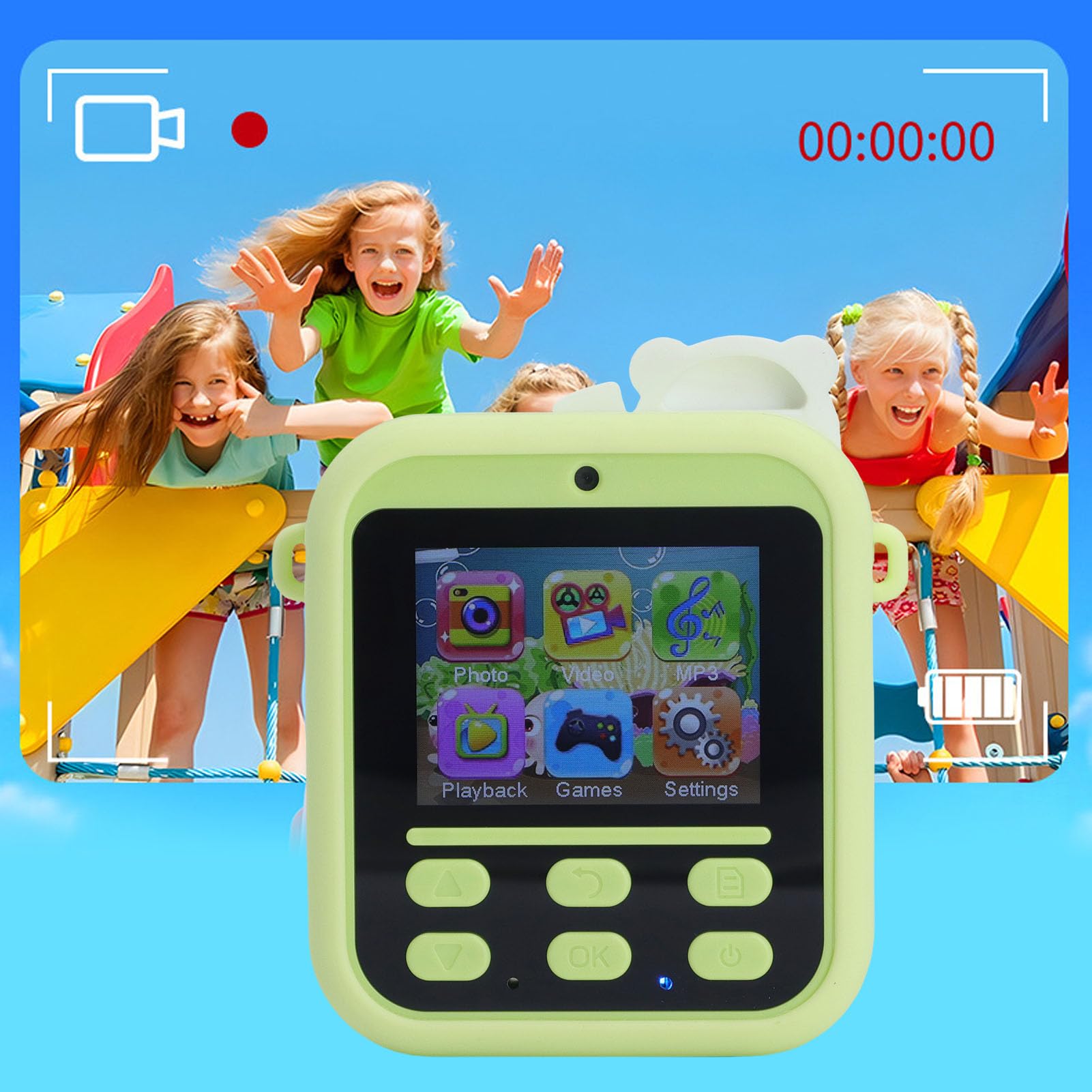 Lazmin112 Appareil Photo Instantané, Double Objectif HD, 48MP 16x Zoom Numérique, Appareil Photo Instantané 1080P Selfies, avec Papier d'impression, Filtres Autocollants, Musique (Panda Vert)