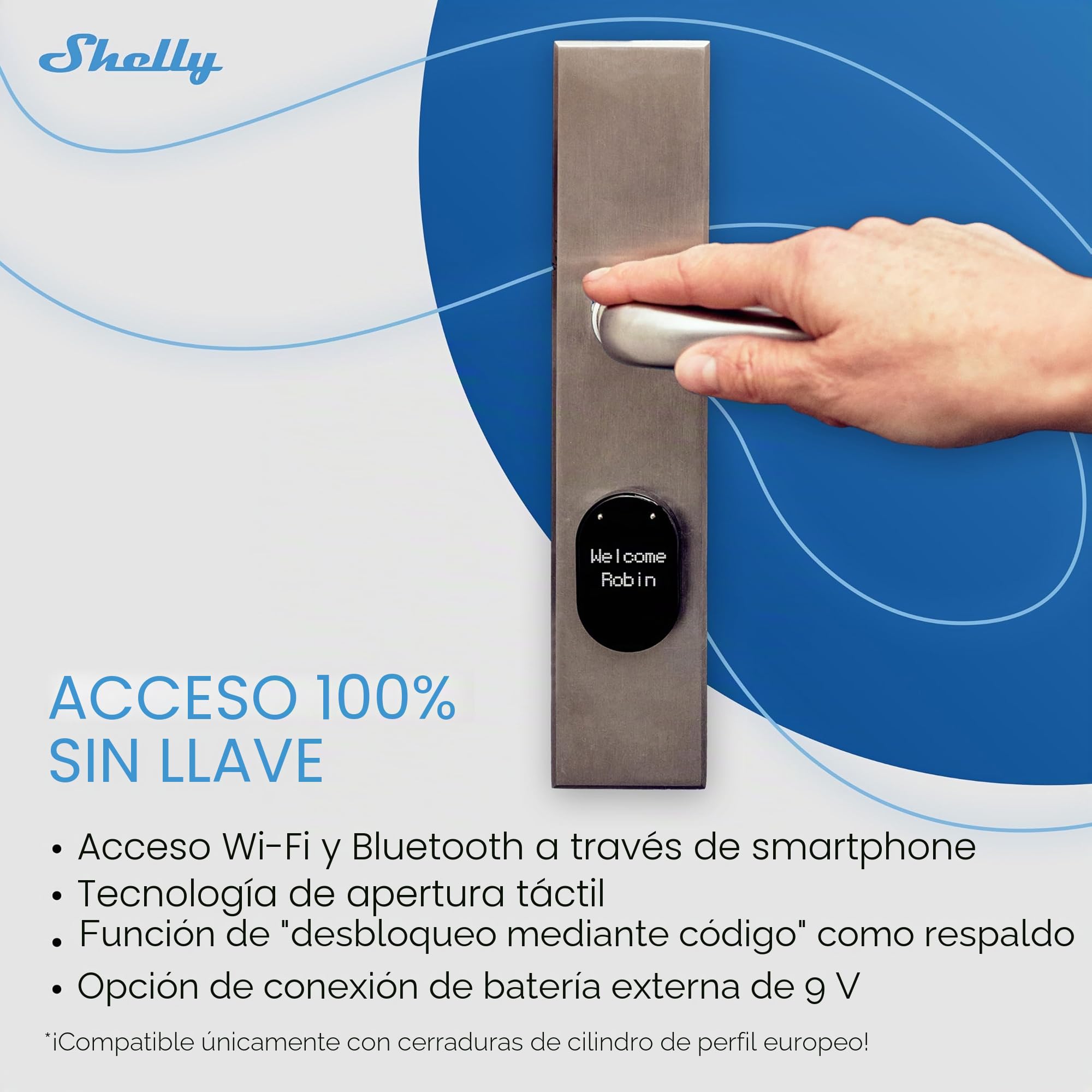 LOQED Touch Smart Lock Plateado - Cerradura inteligente con cilindro europeo, W-Fi, Bluetooth, Accesso remoto táctil sin llave y con Código, Control de Aplicación, Alta seguridad, Alexa, Google Home