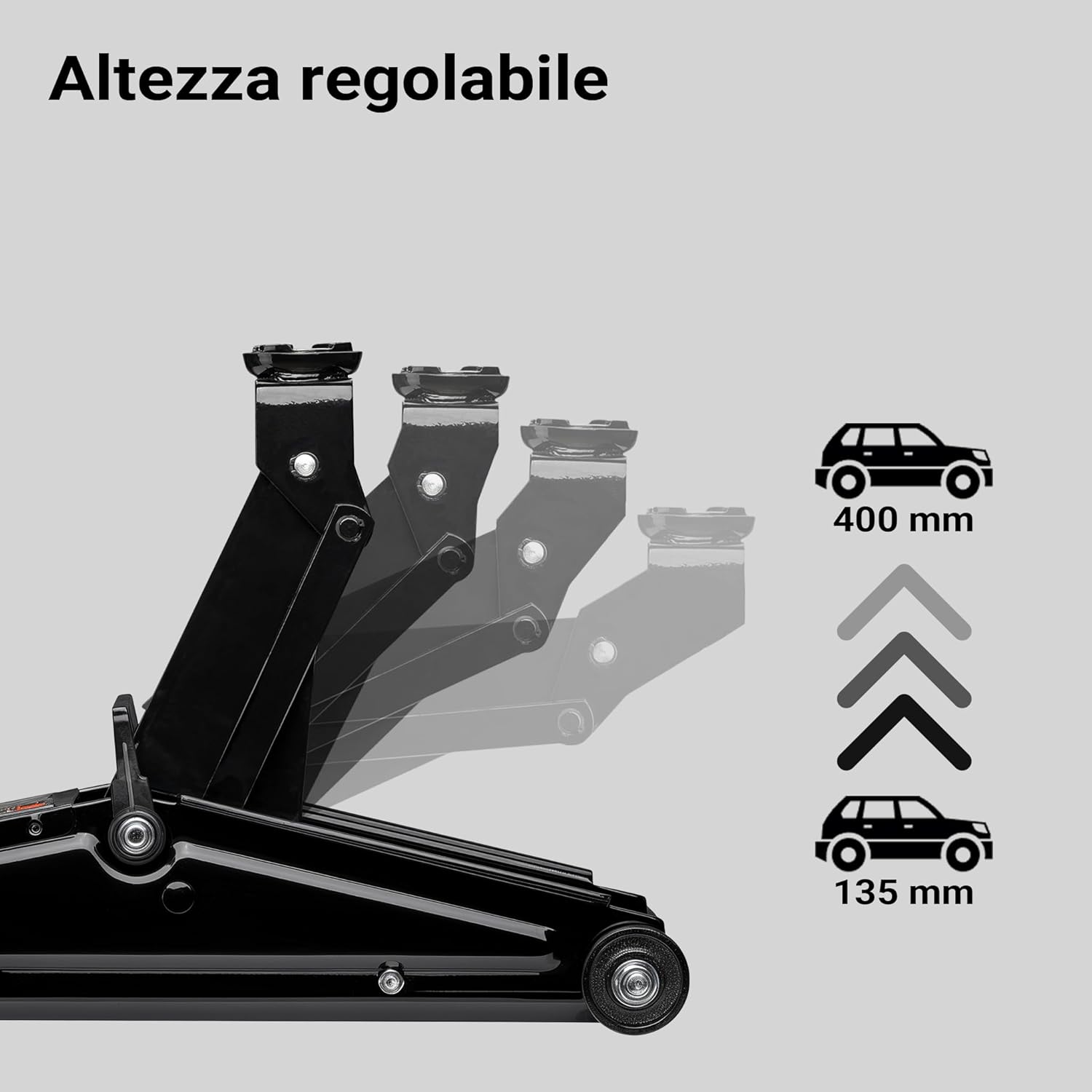 Diagram showing adjustable lifting height of Wiltec jack
