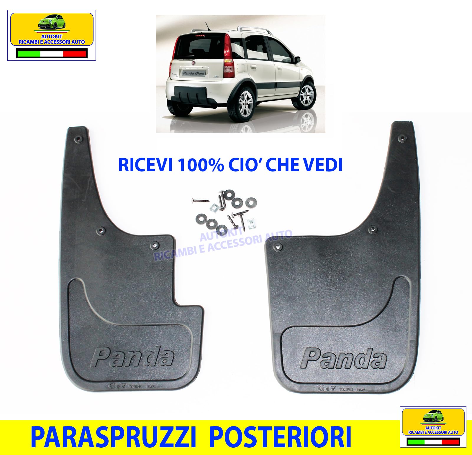 SERIE Paraspruzzi ANTERIORI E POSTERIORI Specifici COMPATIBILI con tutte le Panda modello 169 prodotte dal 2003 al 2011-8017 - 8020