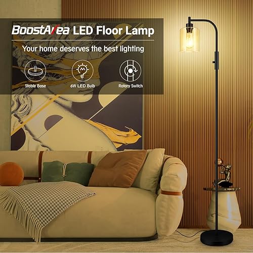Miniatura 3 de BoostArea Lámpara de pie regulable, lámpara de pie con pantalla de cristal, bombilla LED de 6 W incluida, lámpara de pie moderna, lámpara LED