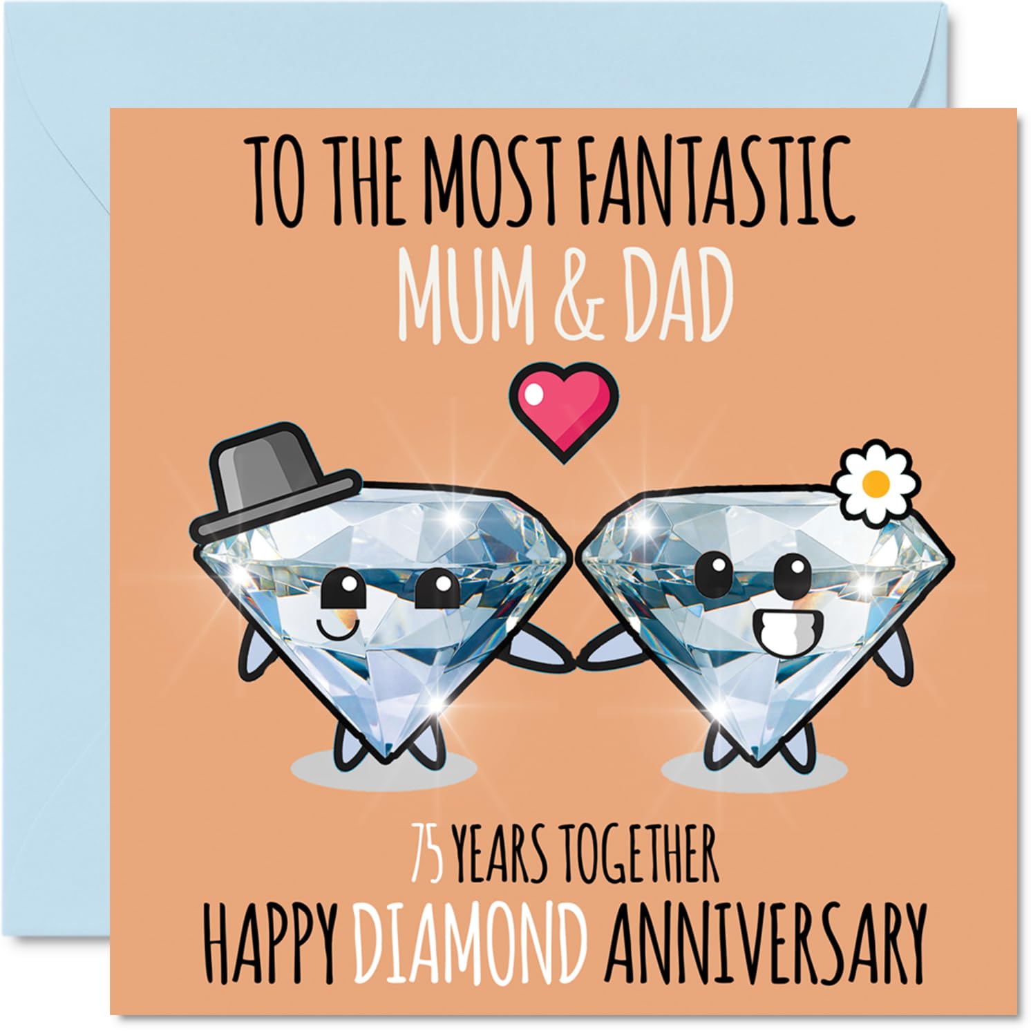 Cute Diamond Anniversary Card for Mum & Dad - 75 Years Together - Happy 75th Wedding Anniversary Cards for Dad Mum, 145mm Greeting Cards Anniversaries