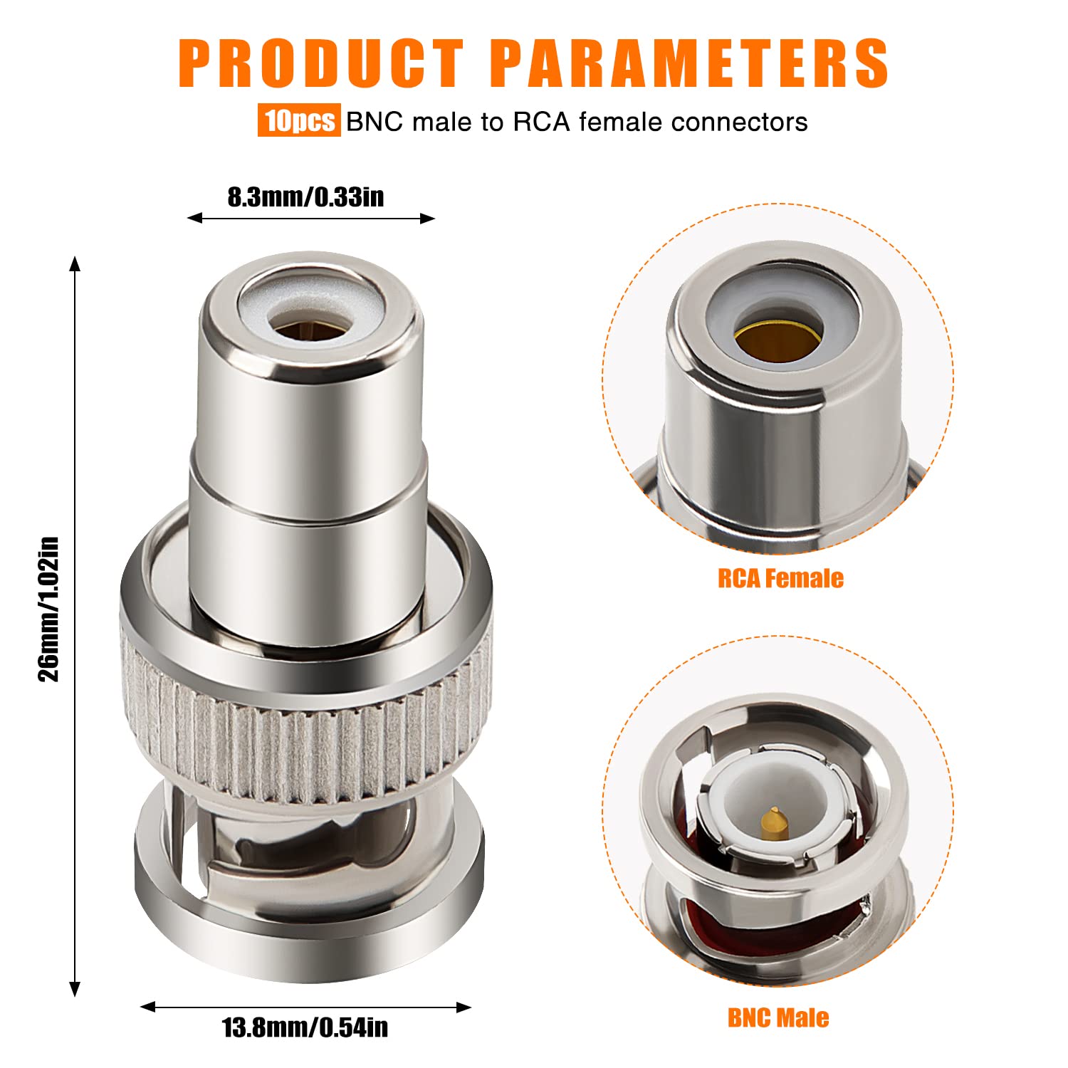 CCTV Lens Confezione Da 10 Adattatori BNC Maschio A RCA Femmina - Foto 5
