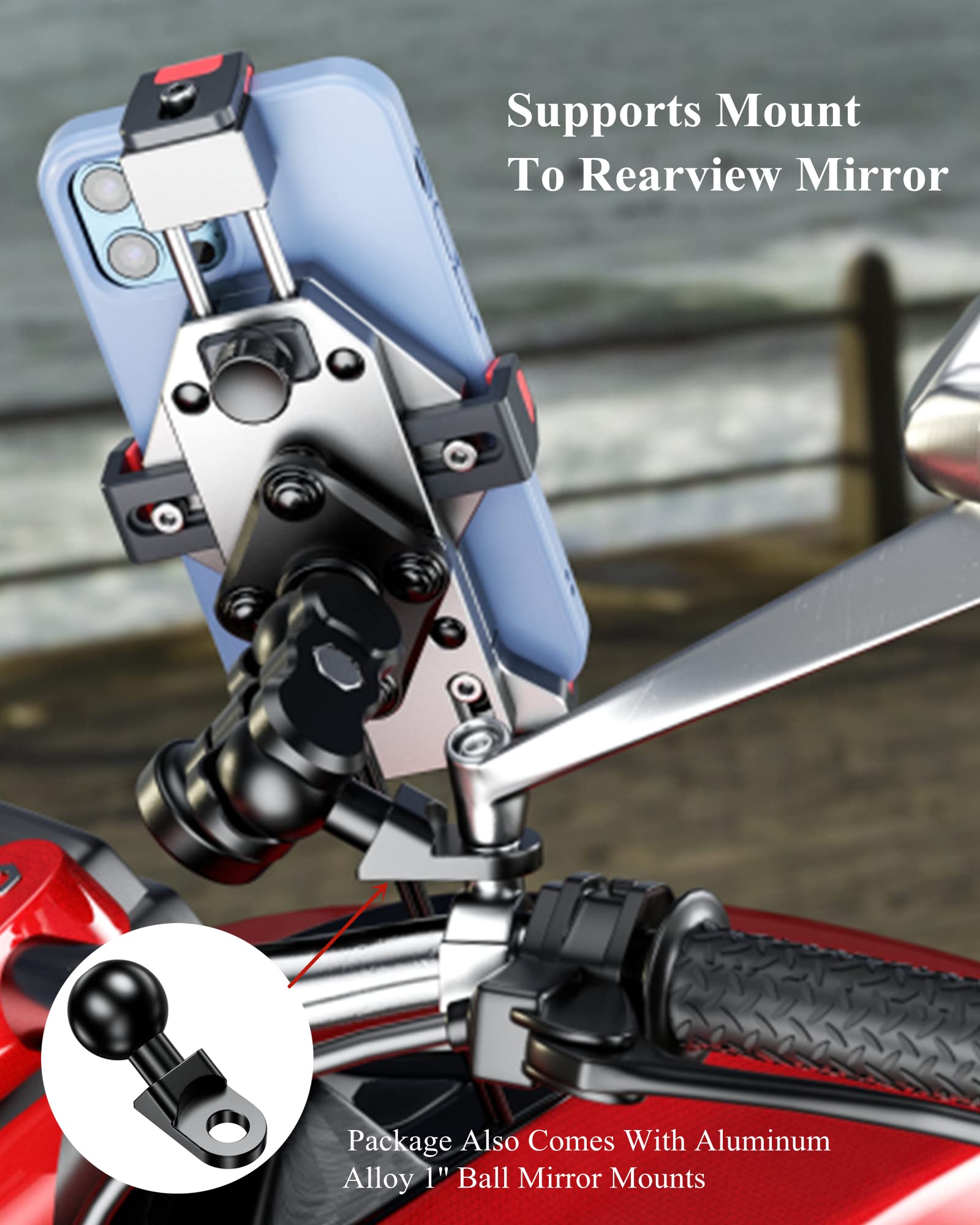 BRCOVAN Lega Alluminio Supporto Telefono Motociclo con Smorzatore Vibrazioni, Metallo Porta Cellulare Moto, ATV Bici Bicicletta Scooter Manubrio Porta Telefono per 4.7''-7.2'' Smartphone