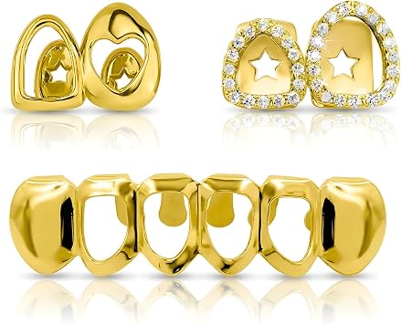 Grills for Teeth, Gold Tooth Cap and Teeth Grills Set, Premium Gold Teeth Grills, Customisable Grills for Teeth for Various Occasions, Multipurpose Oral Decoration