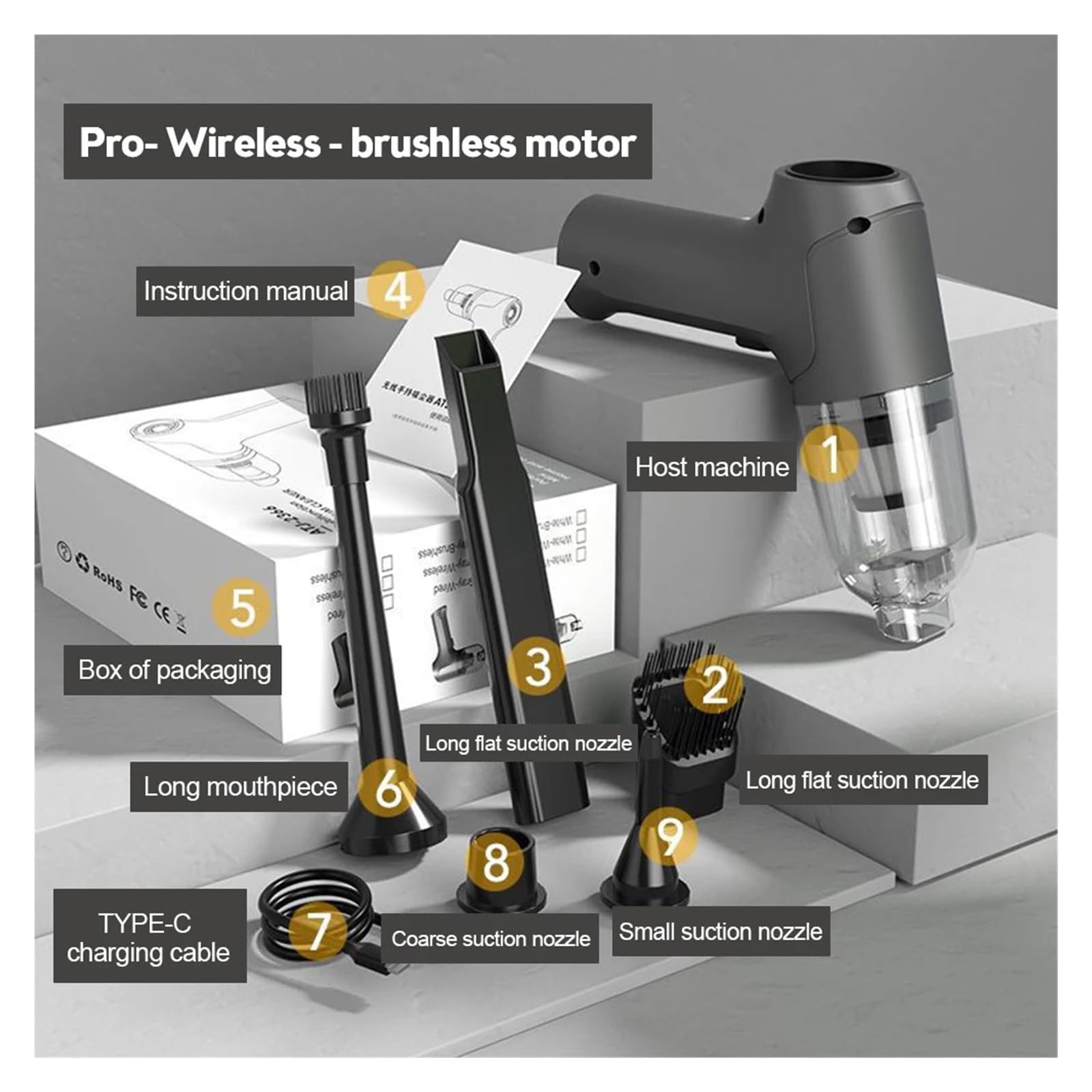 95000Pa Aspiradora de Coche Mini Robot Aspirador Inalámbrico Portátil Aspiradora Fuerte Aspiradora Coche Accesorios (Pro Wireless Grey)