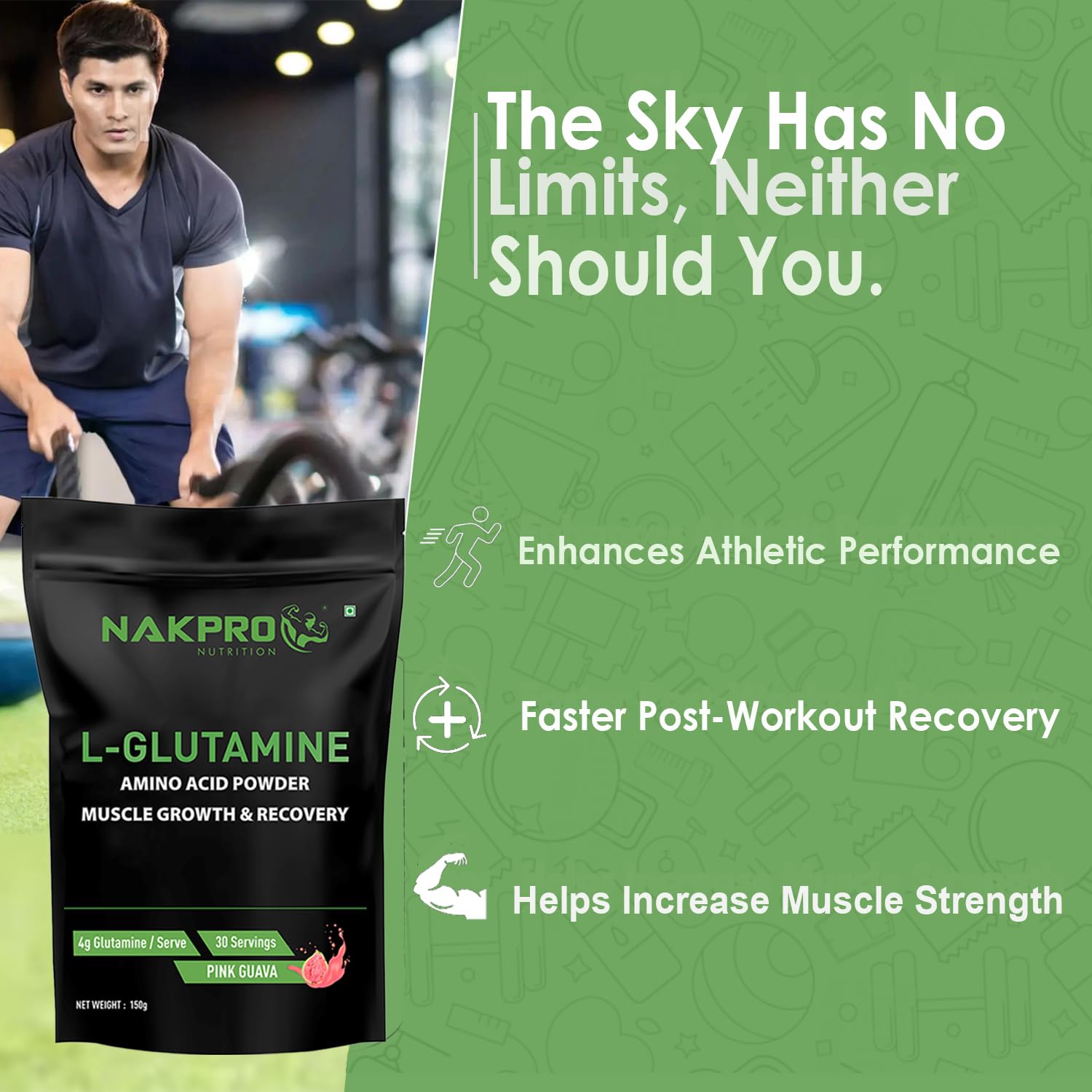 Nakpro L-Glutamine Powder | 4g Glutamine Per Serving, 30 Servings | Post Workout Amino Acid Supplement for Muscle Growth and Recovery (Pink Guava, 150g) — Amazon image 6