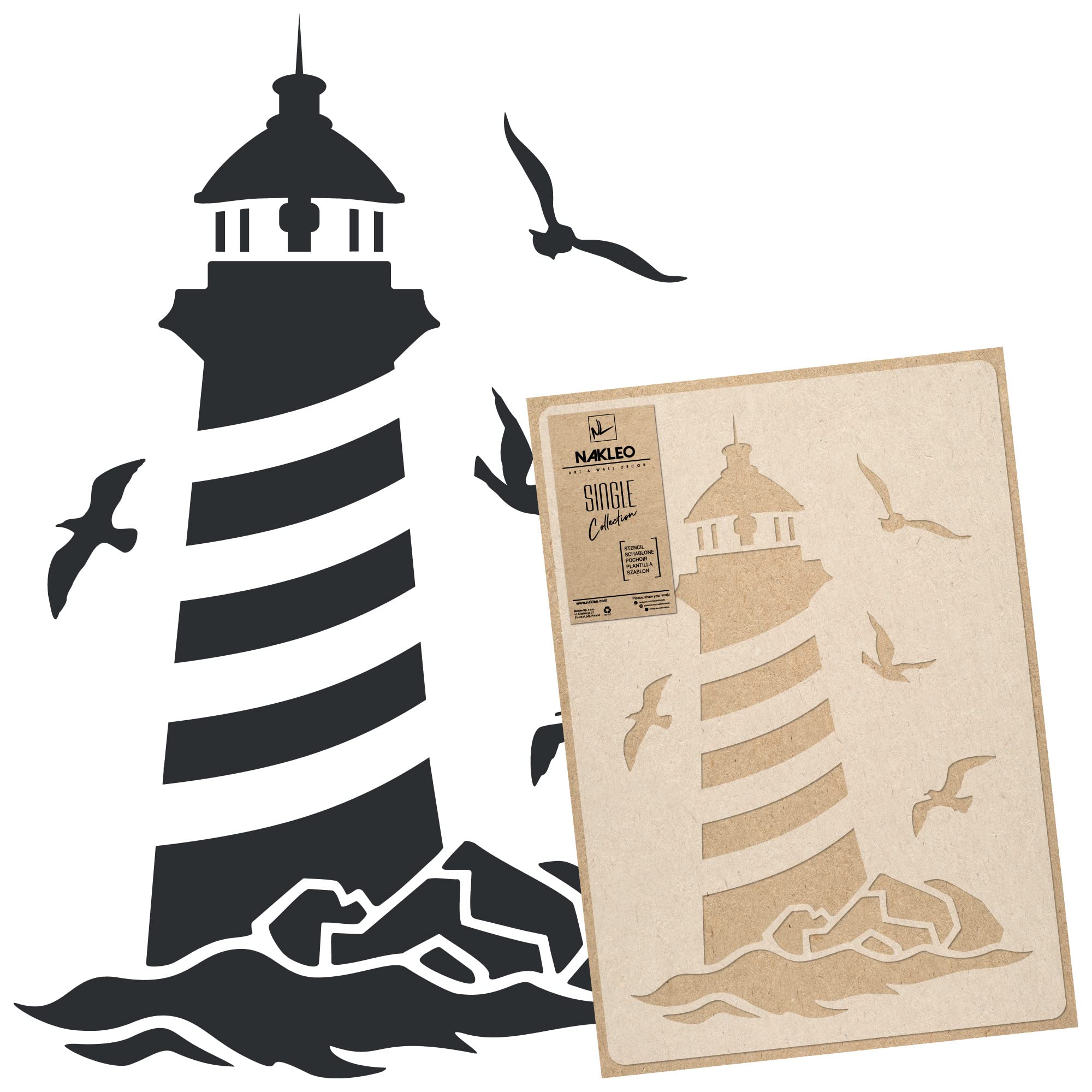 NAKLEO Stencil per Pittura 59x95cm, Faro Marina Mare Modello per Pareti Grandi Dimensioni, Plastica e Riutilizzabile Fai Da Te Artigianato Decorazioni Casa, Muro Legno Tessuto Mobili
