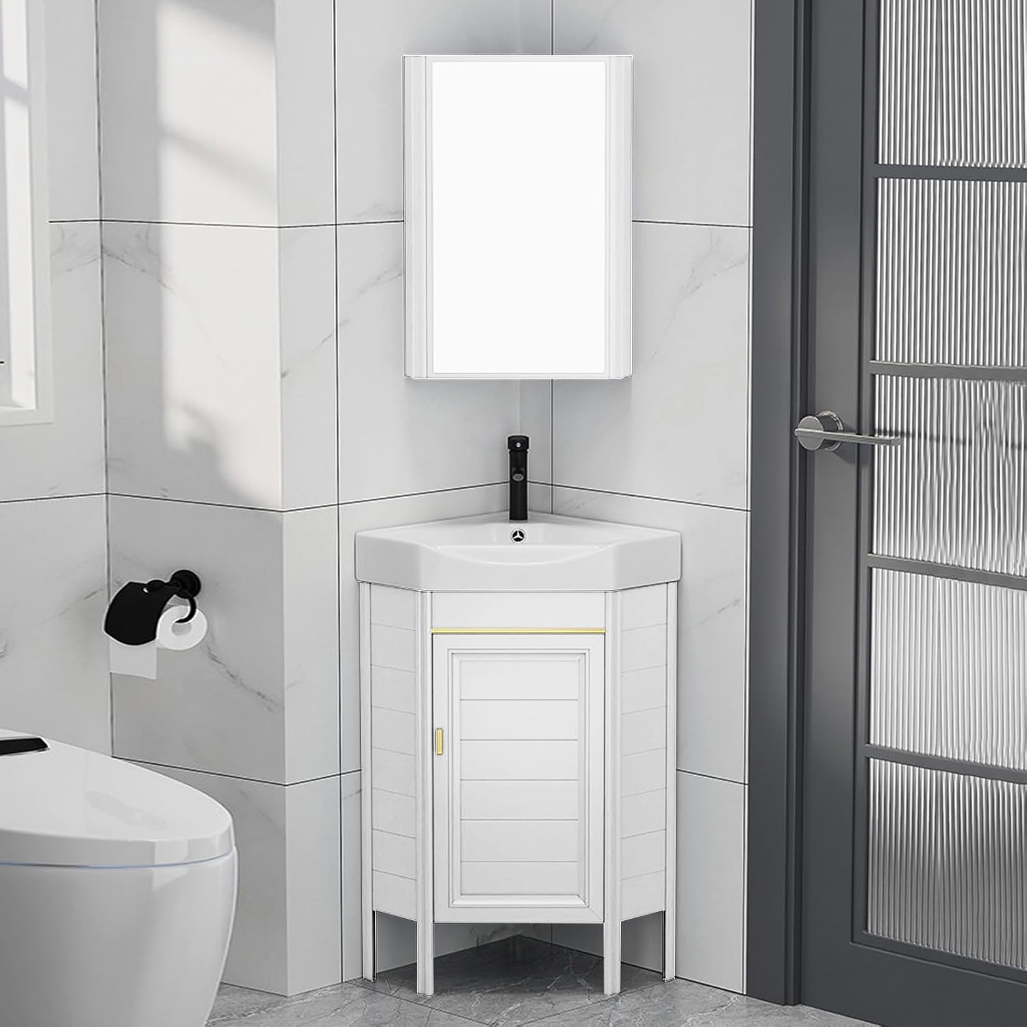 Amazon.com: LLZJDDPLY Small Corner Bathroom Vanity Sink & Medicine ...