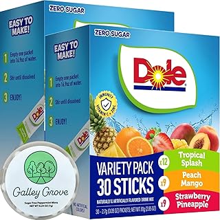 Dole Sugar-Free Tropical Drink Mix Variety, 60 ct - with Galley Grove Mints | Orange Pineapple, Peach Mango & Strawberry Pineapple flavors with Galley Grove Mints
