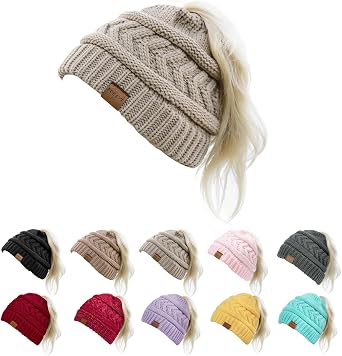 Pukavt 1-3 Pack Winter Hat Ponytail Beanie Hat for Women