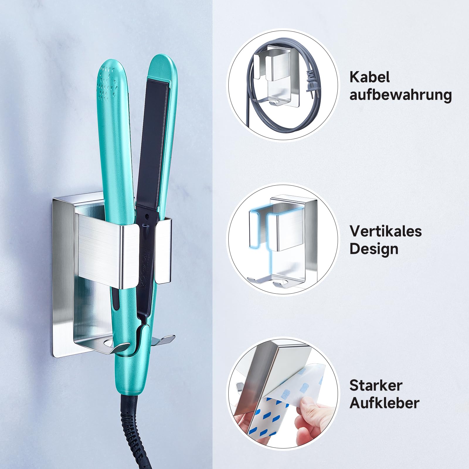 YYBO Porta Piastra per Capelli, Porta Phon da Muro, Supporto phon da Parete, porta Asciugacapelli Adatto per Piastre e Arricciacapelli, Argento