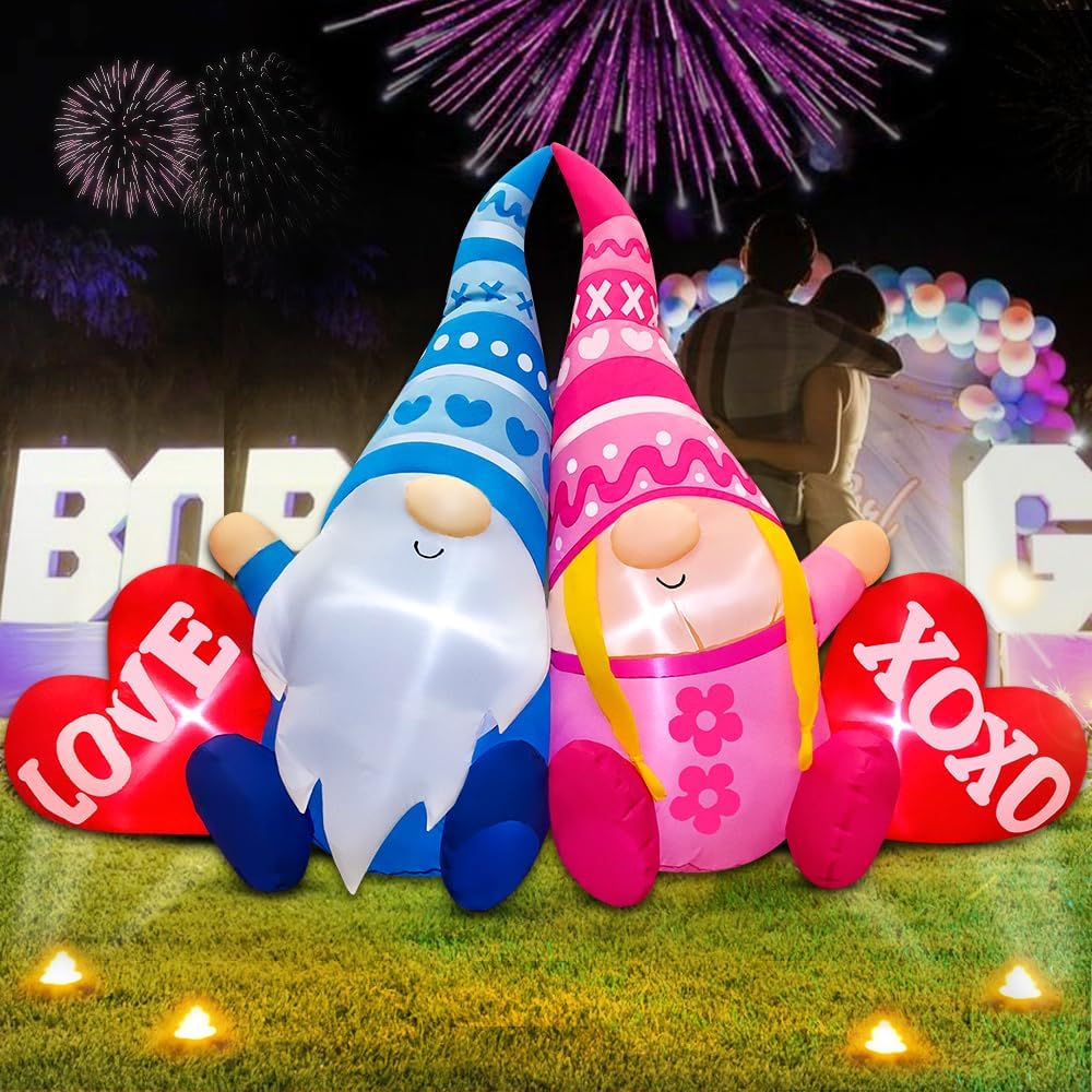 KOOY 5.5FT Mothers Day Inflatables Outdoor Decorations Valentine Day Blow up Yard Decoration Outdoor Inflatable Gnomes Love Heart with Light for Anniversary Valentine's Day Party Yard Décor