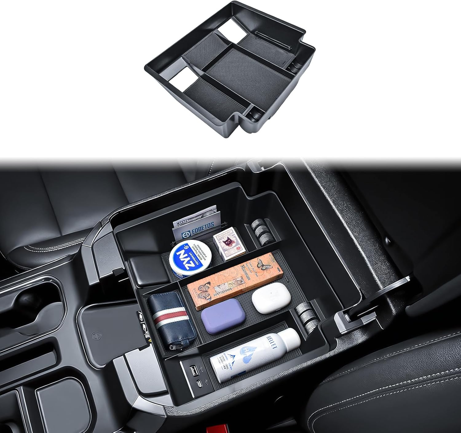 EDBETOS Full Center Console Organizer for 2023-2026 Refreshed Chevy Silverado/GMC Sierra 1500, 2024 2025 2026 Silverado/Sierra 2500HD 3500HD Accessories(Full Console w/Bucket Seats ONLY), Black