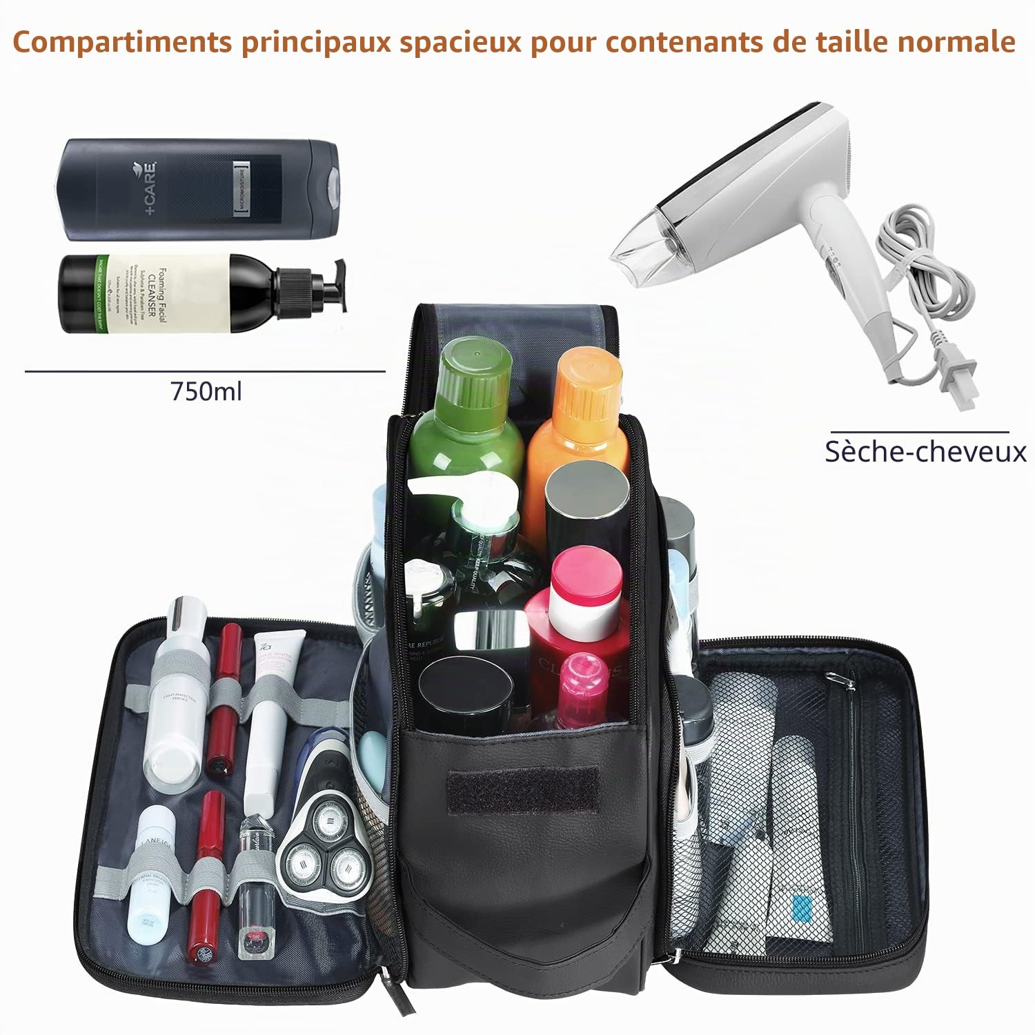 Grande Trousse de Toilette pour Homme, en Cuir synthétique, Trousse de Toilette de Voyage, Trousse de Toilette, Trousse de Rasage imperméable pour Accessoires de Toilette, Trousse de Toilette,
