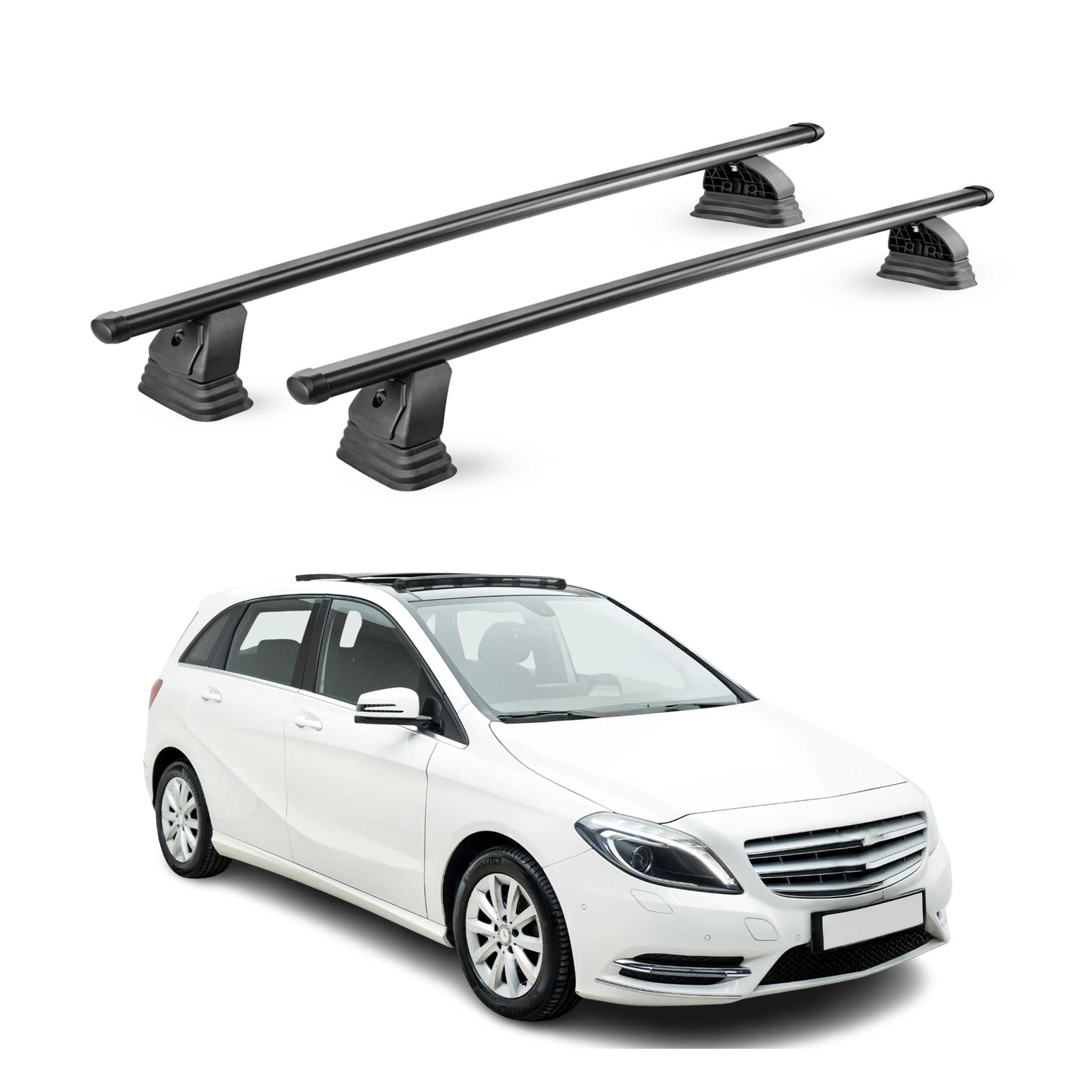 OMAC Stahl Dachträger Querträger Mercedes B Klasse W246 2012-2018 – TÜV/DIN 75302:2019 – Abschließbar – Max. 75 kg – 2 Stangen – Schwarz