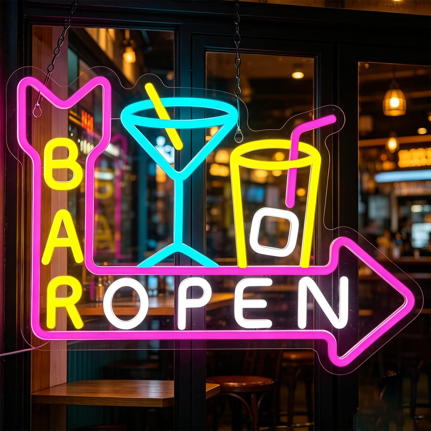 Bar Open Neon Sign LED Neon Bars Sign Light Up for Wall Decor, Dimmable USB Powered Neon Light for Bar Club Nightclub Living Room Home Bistro Birthday Party Decor Sign Gift for Beer Lovers 15.9”x11.2”